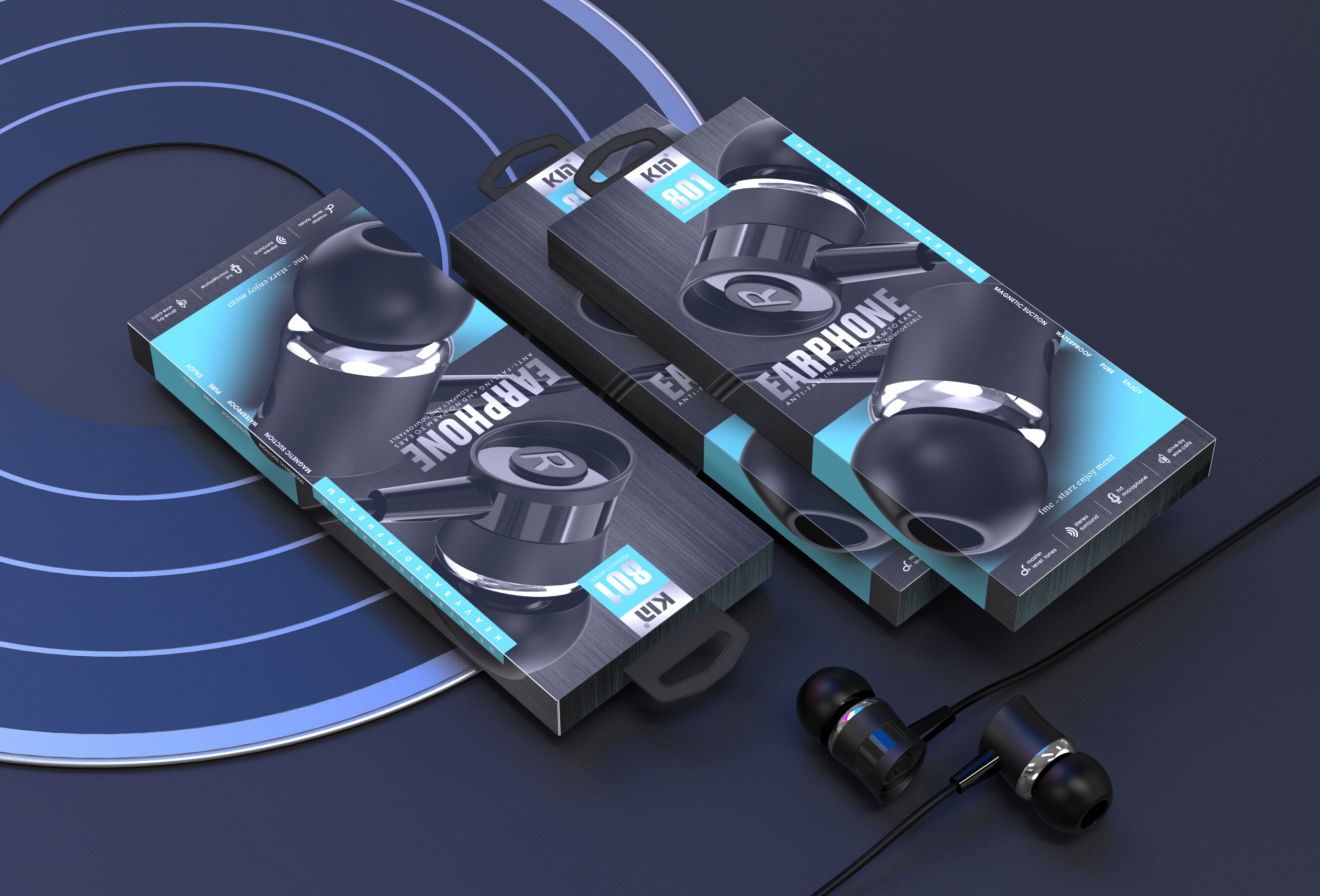 headset，packing design，Electronic product packaging，3C packaging，Earphone packaging，Line control earphone，