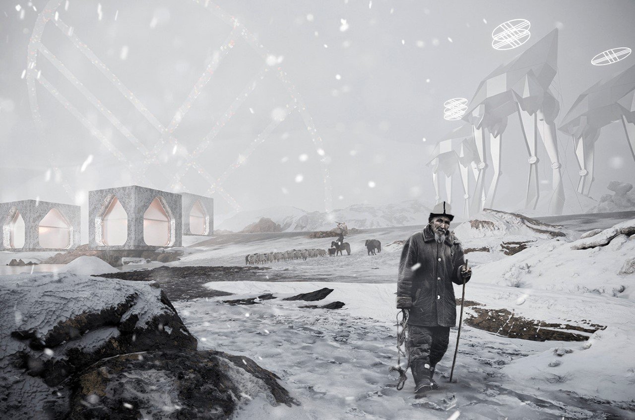 Batyrkhan Bayaliev，Mongolian yurts，concrete，conceptual design，