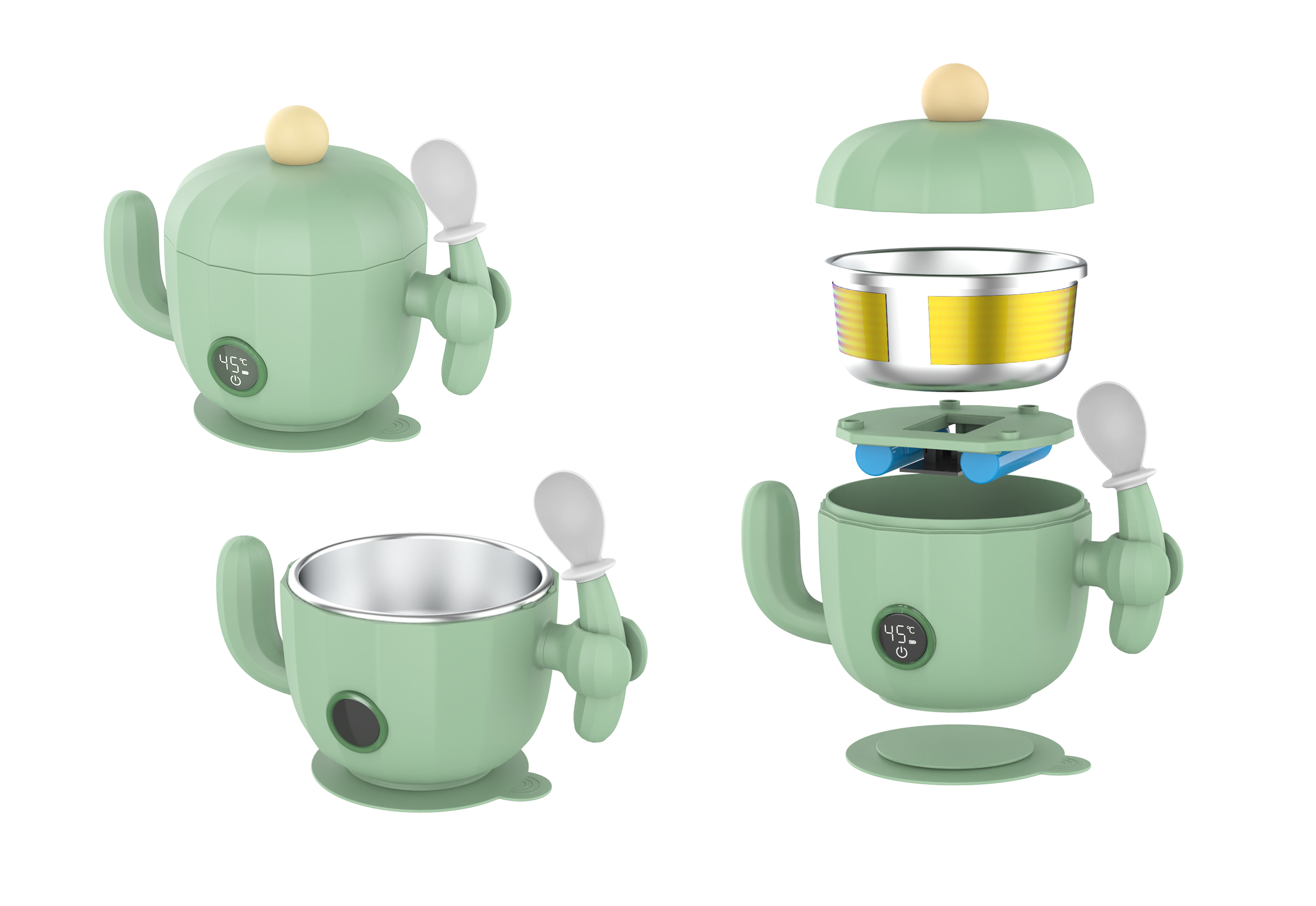 Hand drawn，sketch，cactus，Thermostatic bowl，Auxiliary food bowl，Baby products，