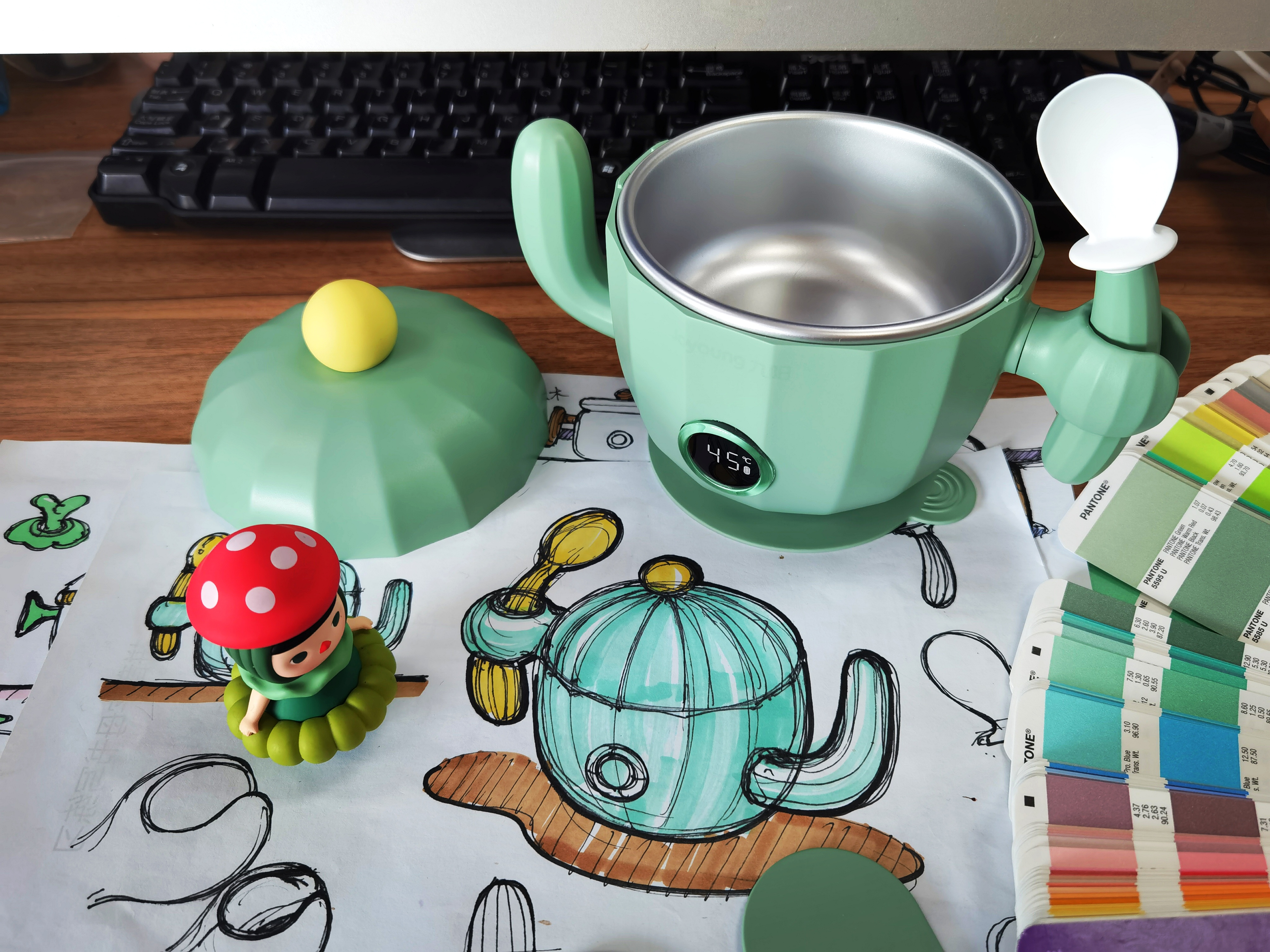 Hand drawn，sketch，cactus，Thermostatic bowl，Auxiliary food bowl，Baby products，