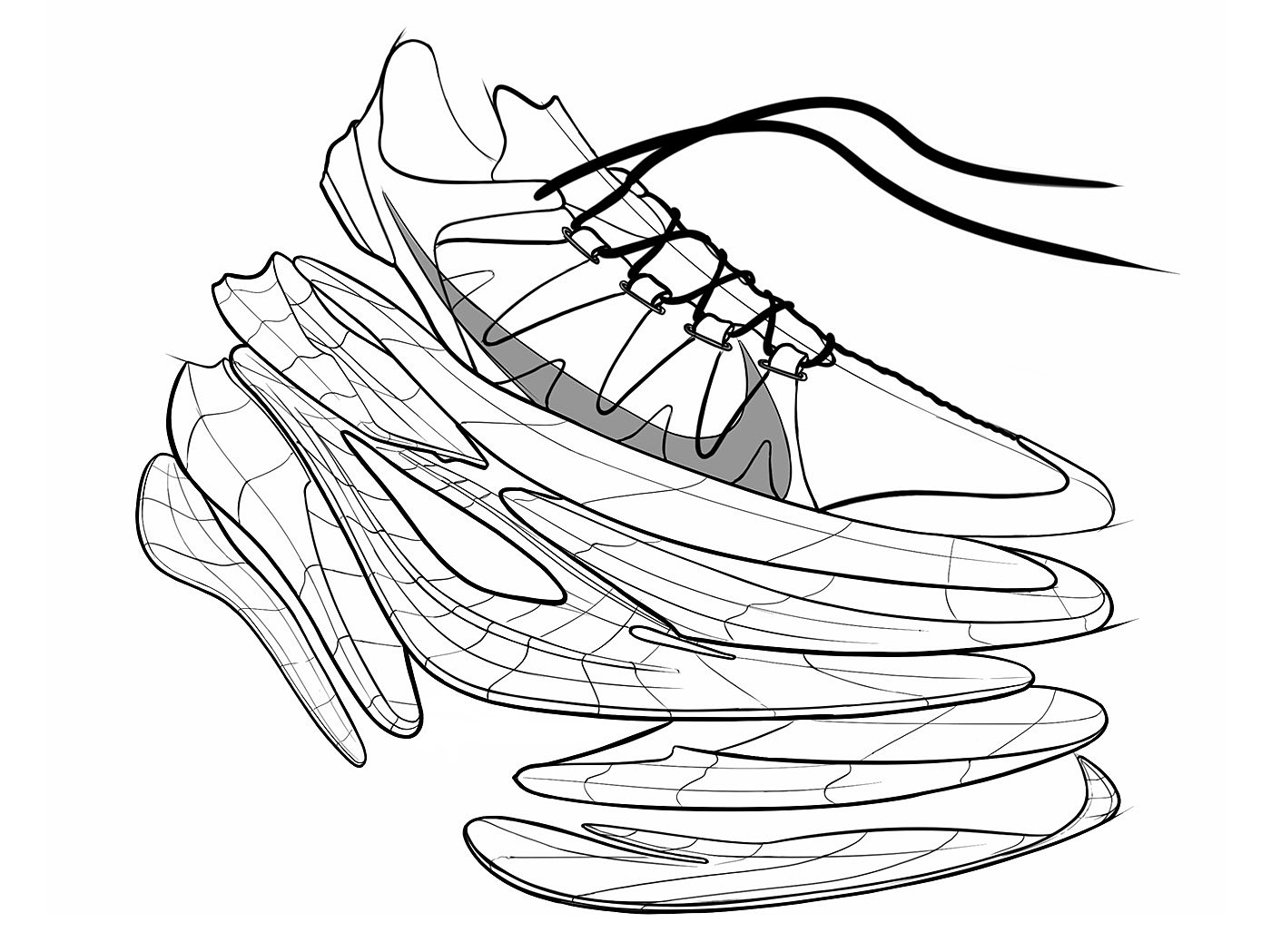 概念，鞋类，耐克，草图，手绘，