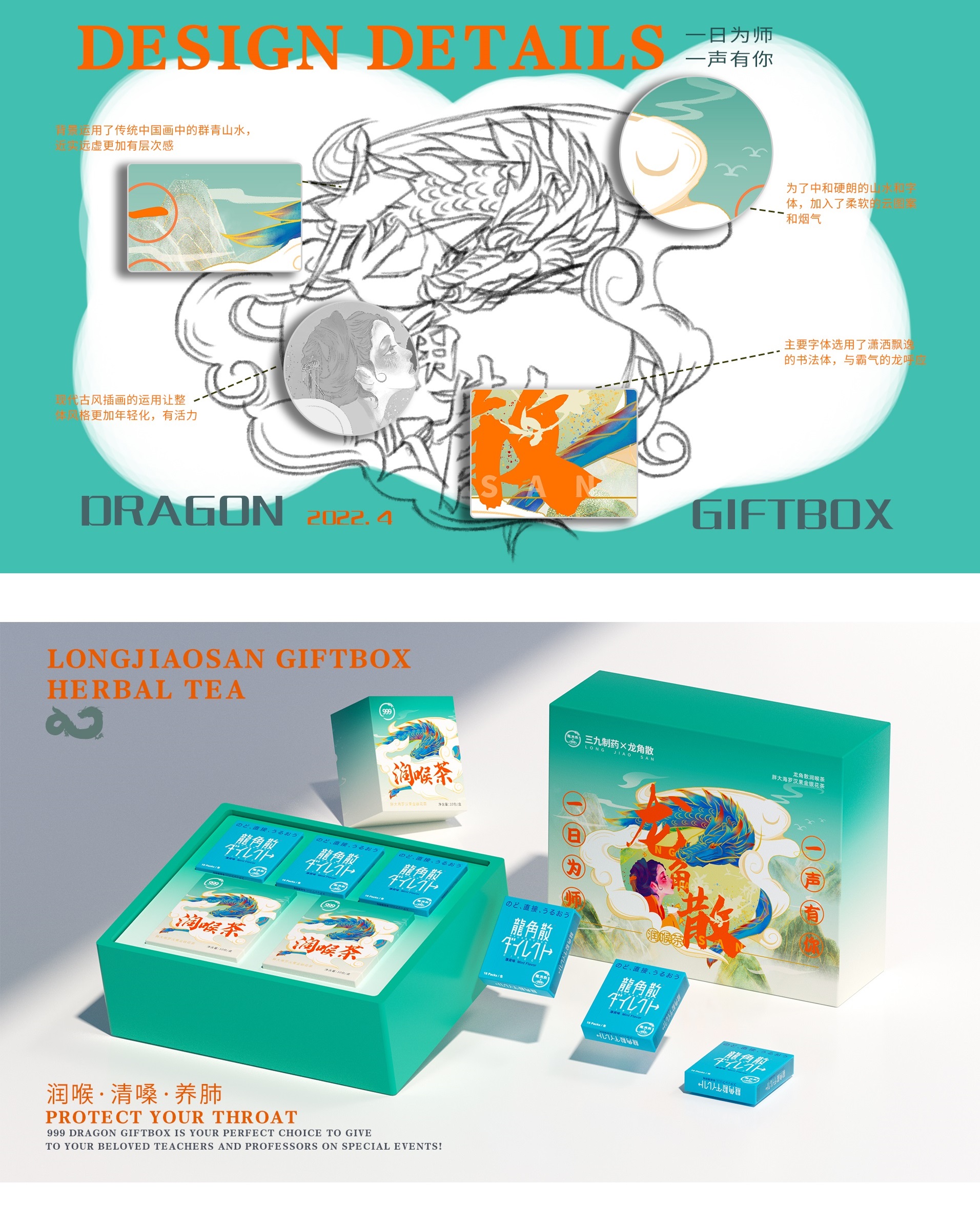 Holiday gift box，Packaging technology，Box design，Longjiao San，Gift box，throat lozenges，packing design，