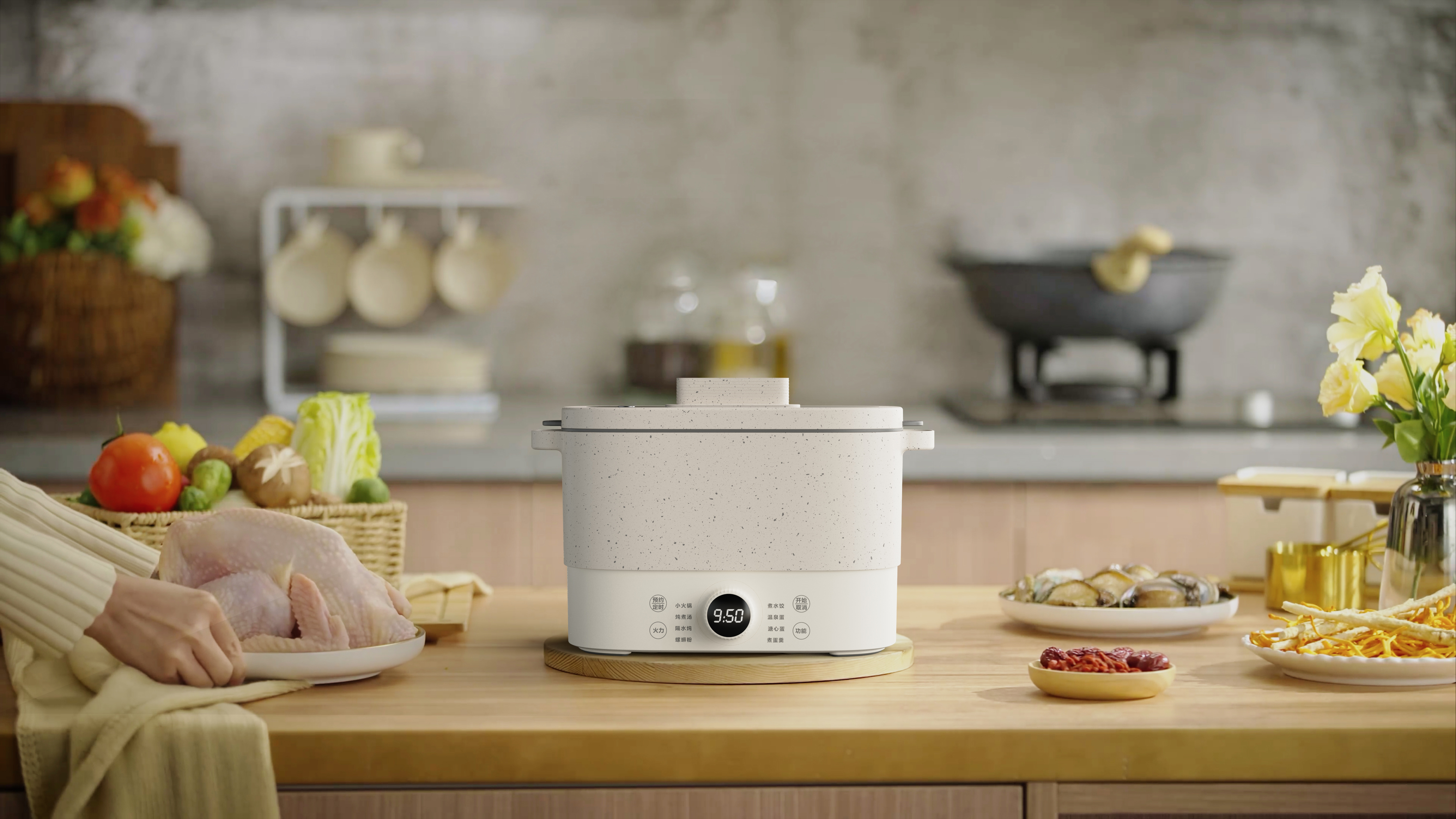 household electrical appliances，Electric cooker，Kitchen appliances，industrial design，Multifunctional one-piece pot，One person food，Snail powder，