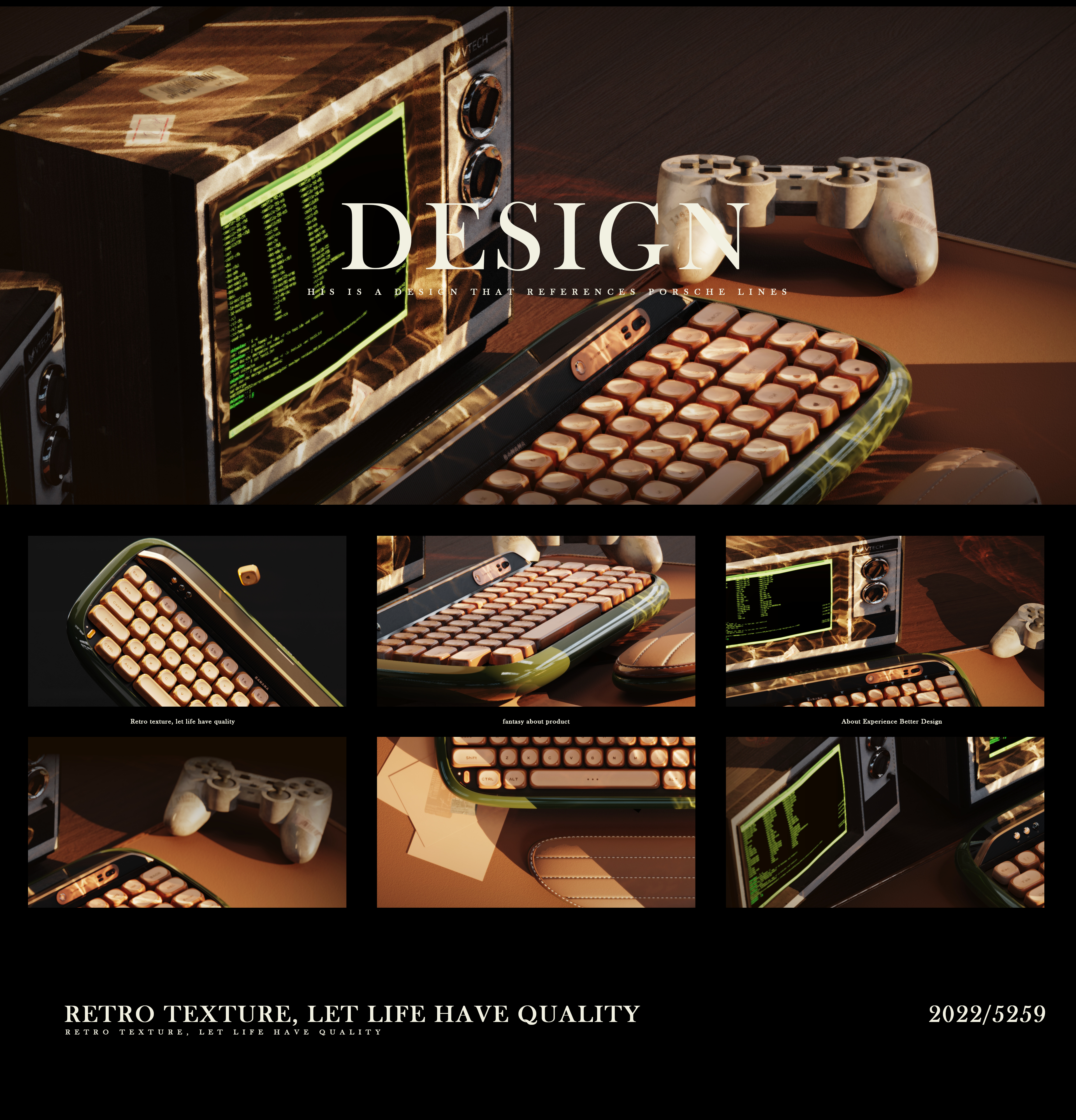 Mechanical keyboard，Porsche，Oxygen making design，Layout design，product design，Aesthetic feeling，classical，Render，