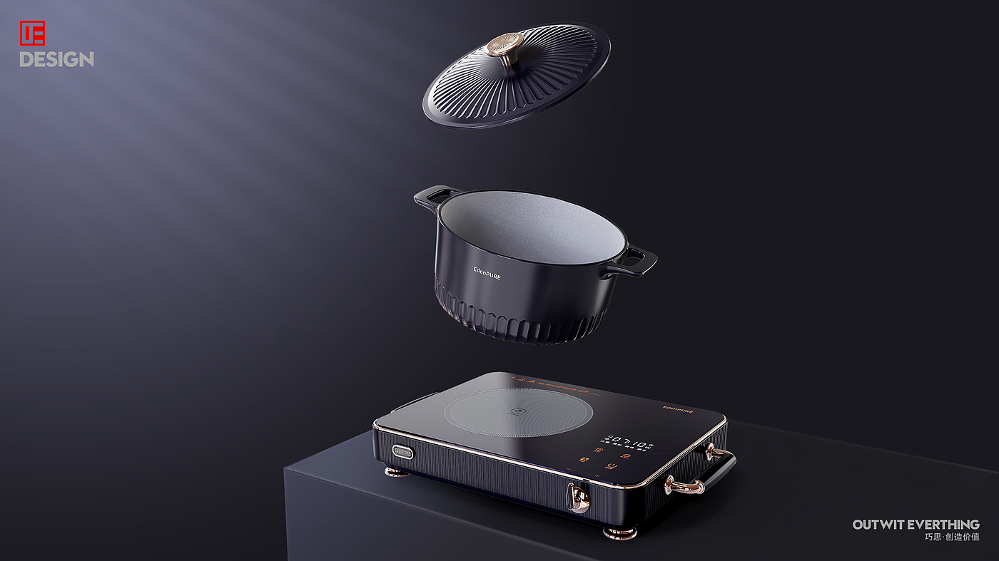 industrial design，Radiant-cooker，Electric ceramic oven set，product design，Product rendering，Macro wing design，Yi Dunpu，