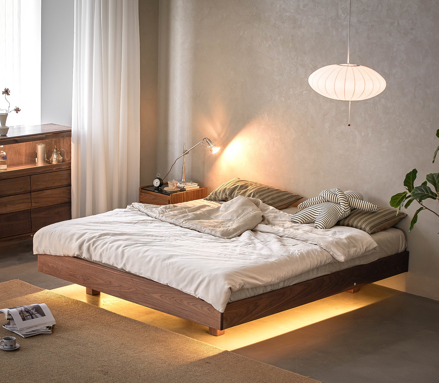 Solid wood bed，North American black walnut，furniture design ，Bedroom decoration，