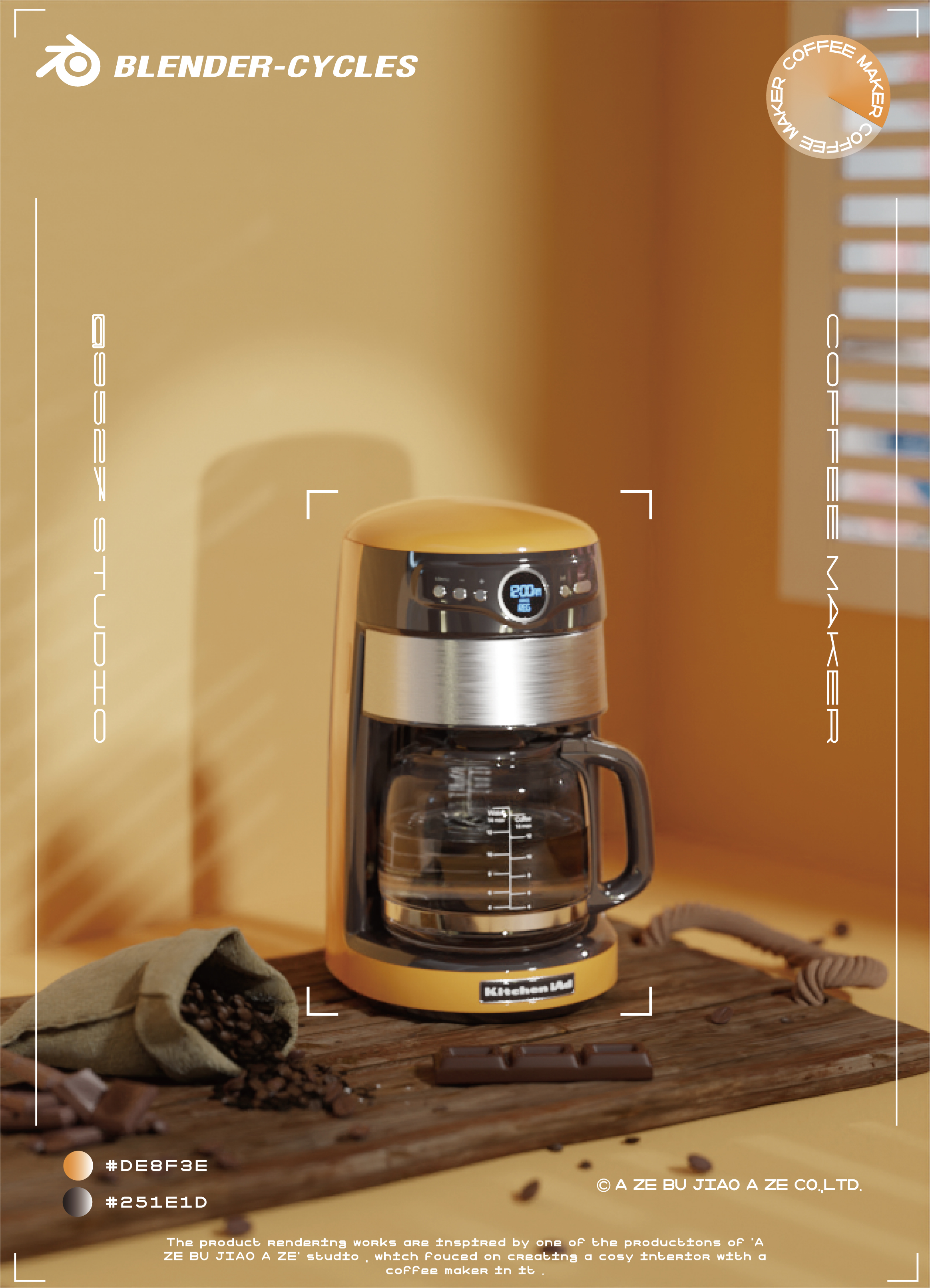 Coffee，Coffee machine，product design，industrial design，Product rendering，scene，Typesetting，BLENDER，