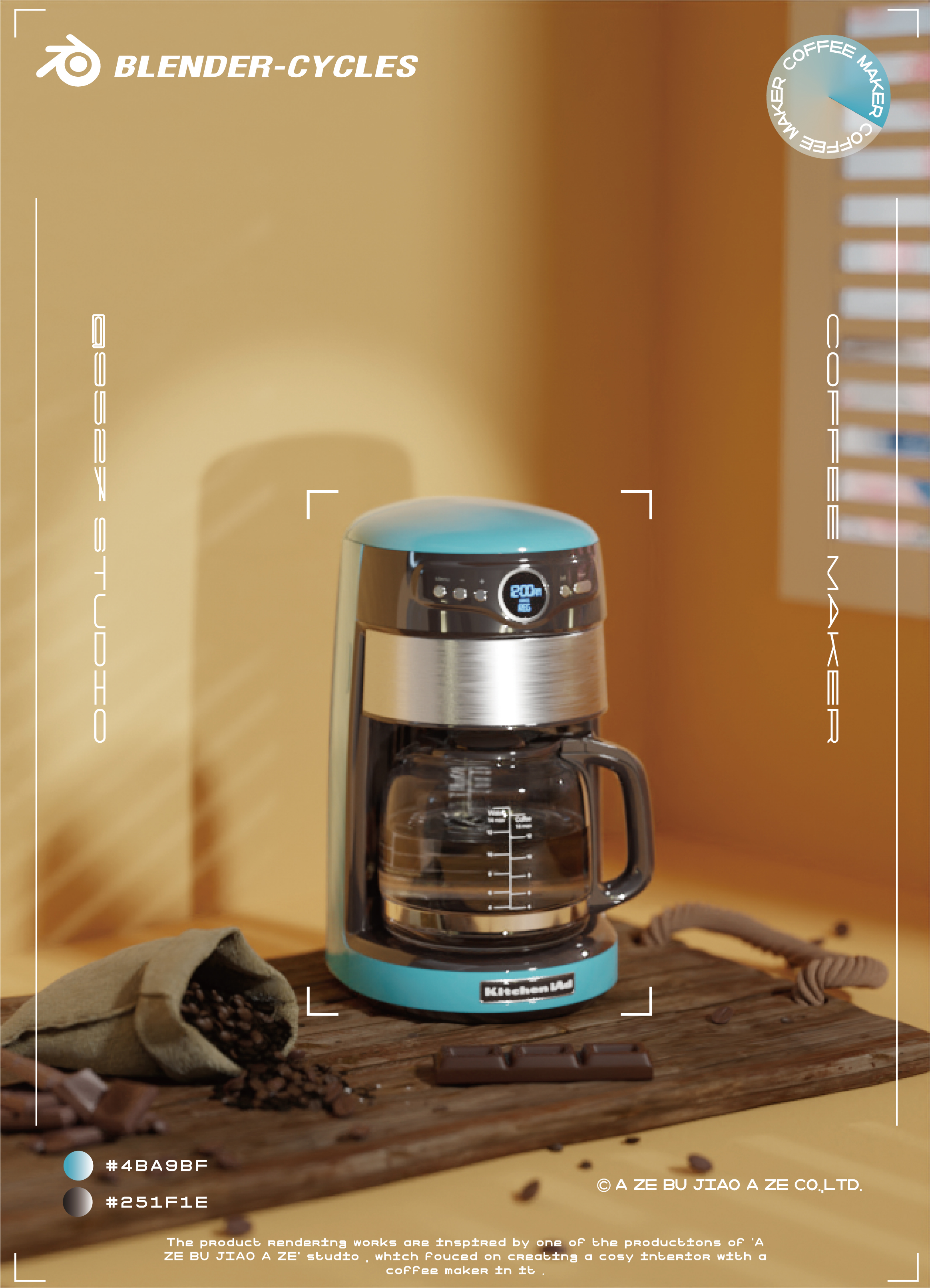 Coffee，Coffee machine，product design，industrial design，Product rendering，scene，Typesetting，BLENDER，