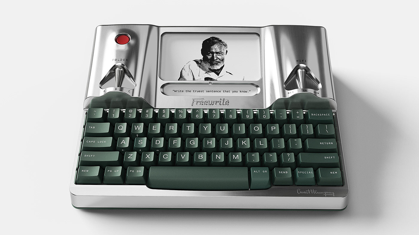 typewriter，Freewrite，cgi，3d，product design，visualization，Hemingway，