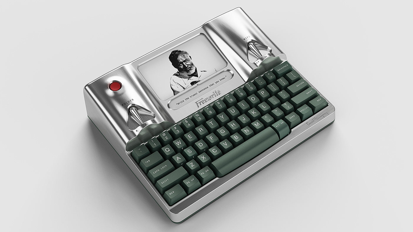 typewriter，Freewrite，cgi，3d，product design，visualization，Hemingway，