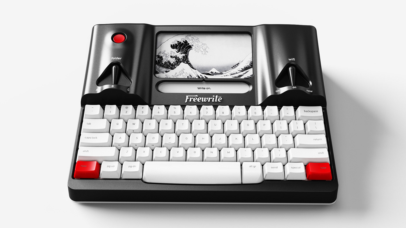 typewriter，Freewrite，cgi，3d，product design，visualization，Hemingway，