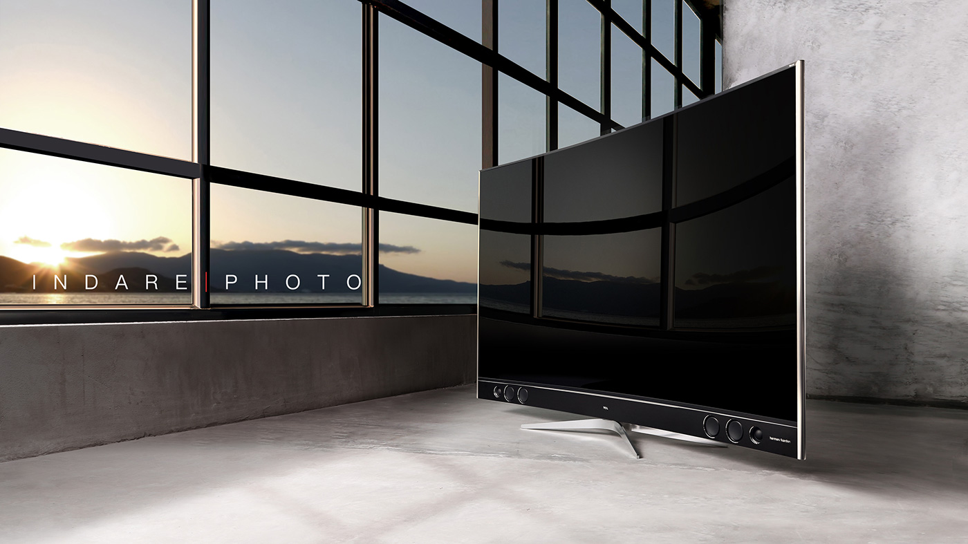 High end TV des，curved surface，black，