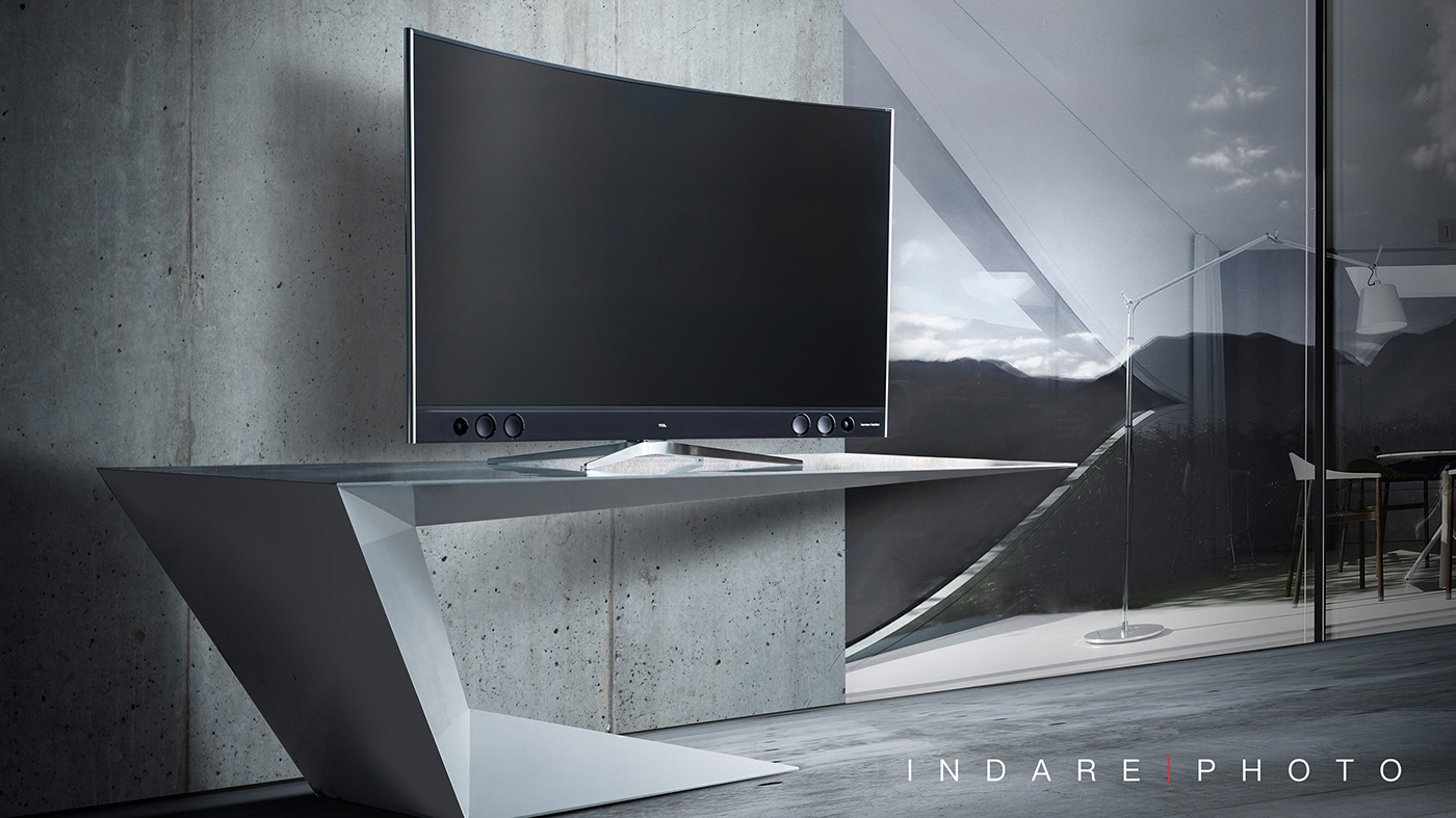High end TV des，curved surface，black，