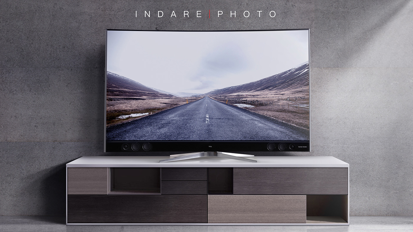 High end TV des，curved surface，black，