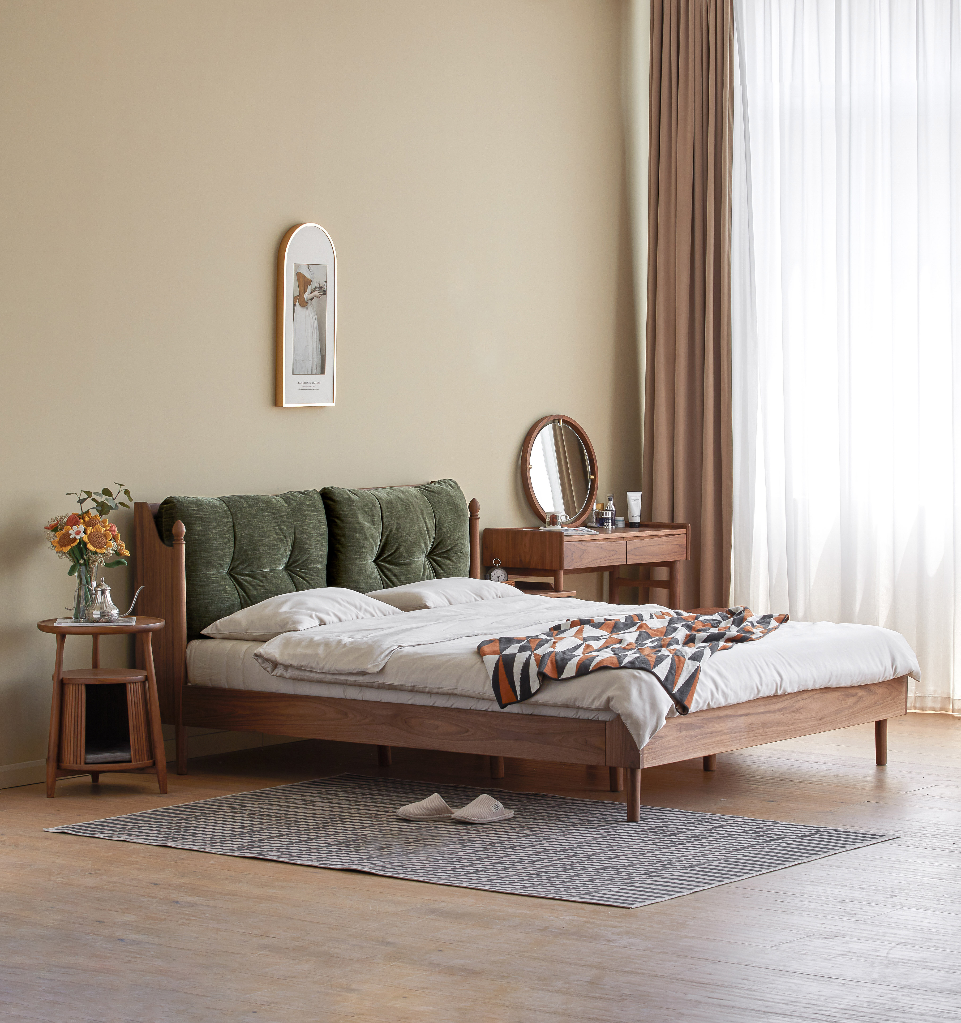 North American black walnut，furniture design ，Solid wood furniture，Bed，