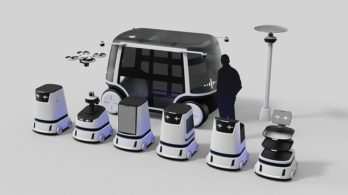 无人机，送餐员，机器人，电动汽车，