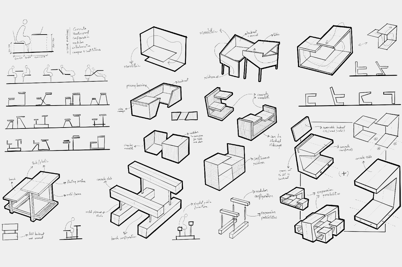 concrete，Brute，wood，outdoors，Tables and chairs，
