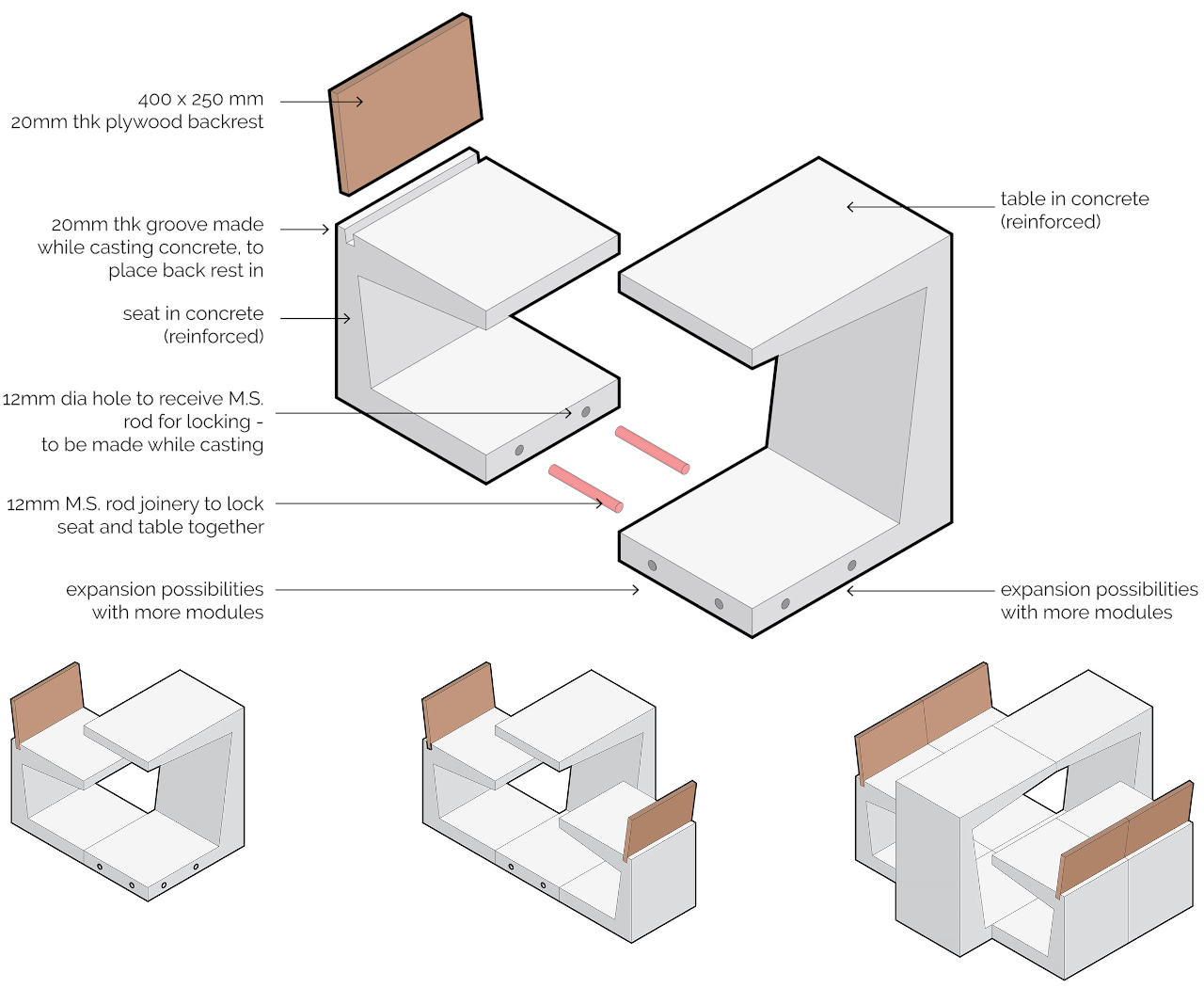 concrete，Brute，wood，outdoors，Tables and chairs，