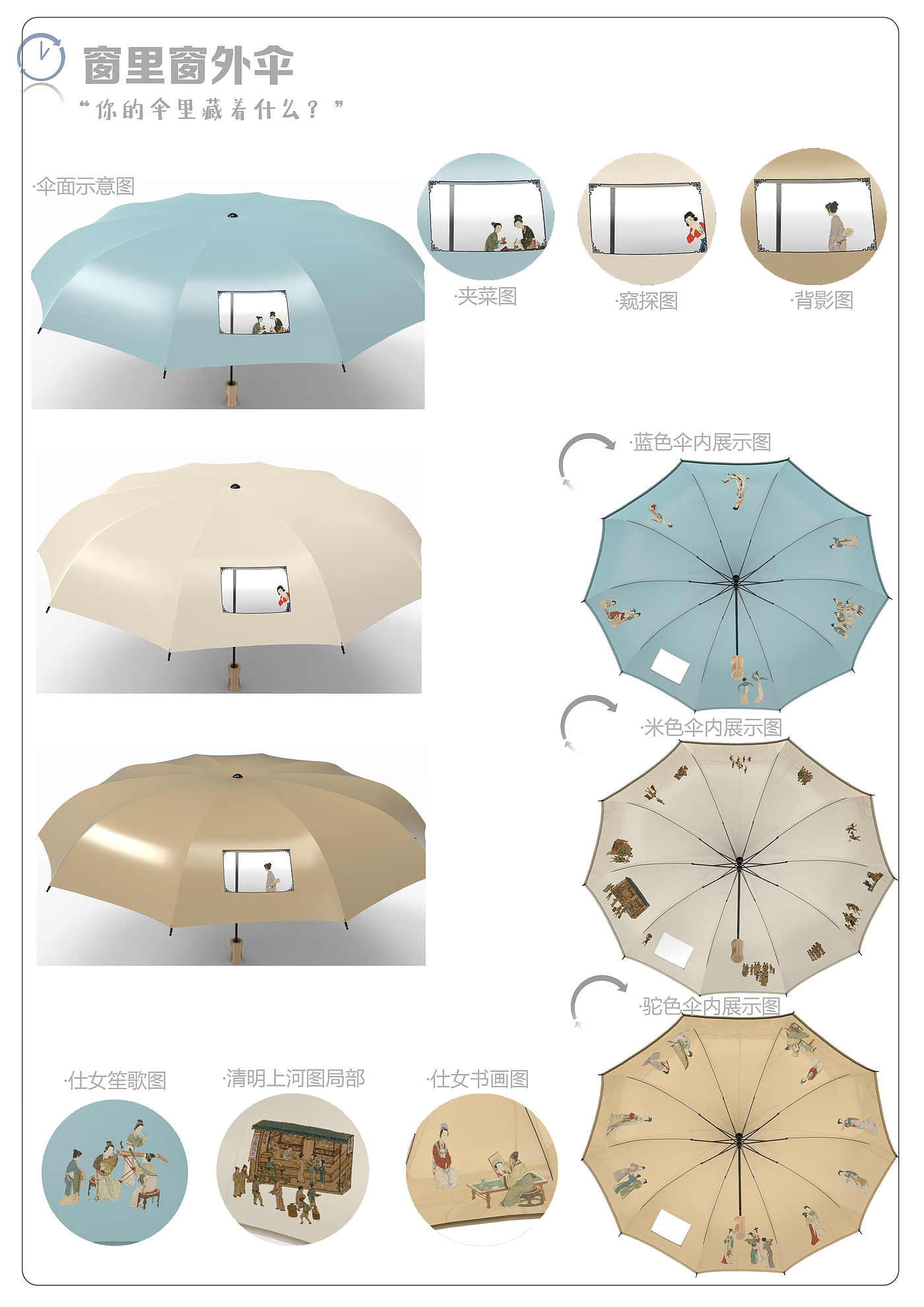 雨伞，清明上河图，有趣，原创，文创雨伞，国潮，新中式，她设计，