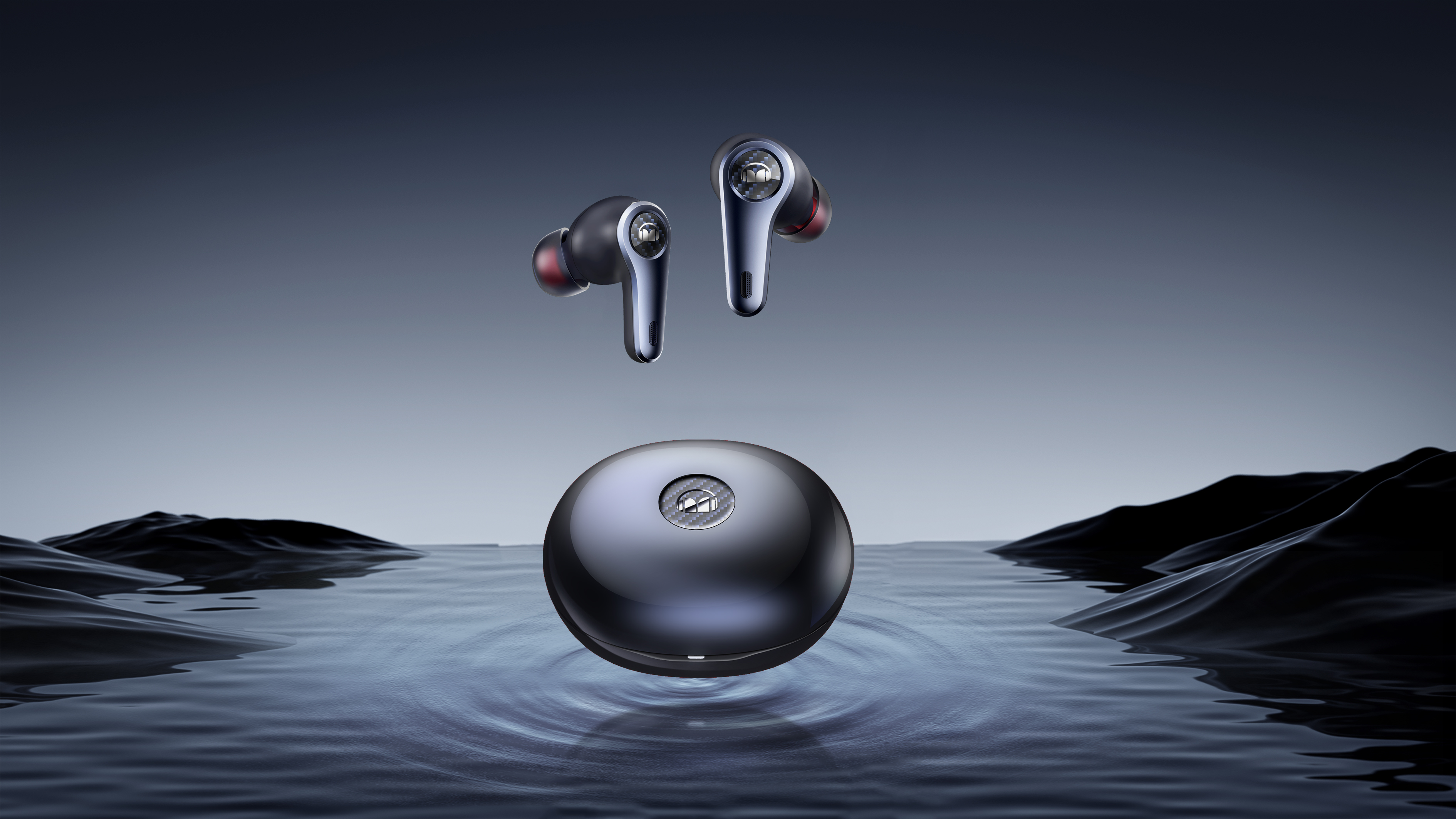 TWS headphones, cool, technological, texture，