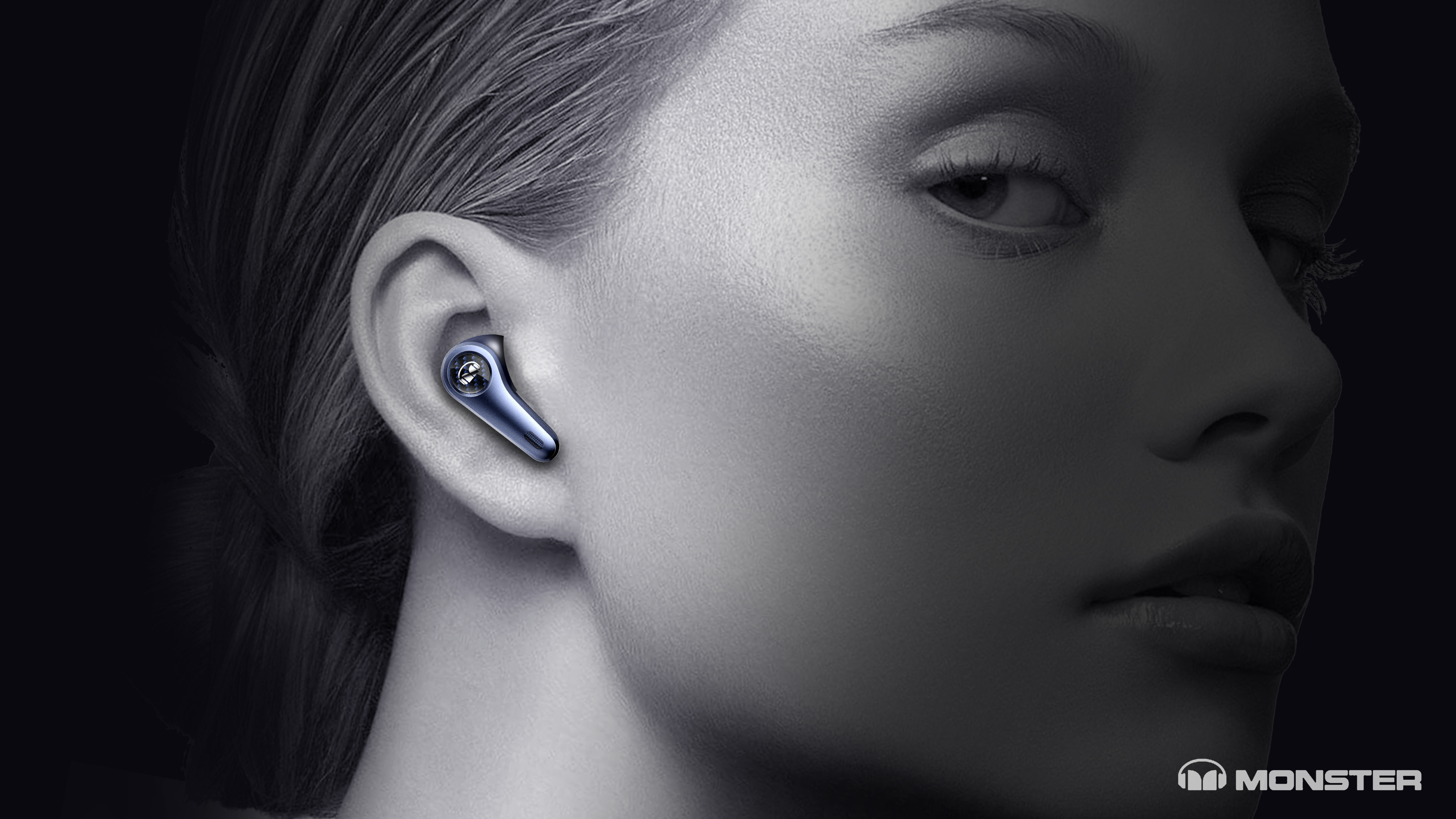 TWS headphones, cool, technological, texture，