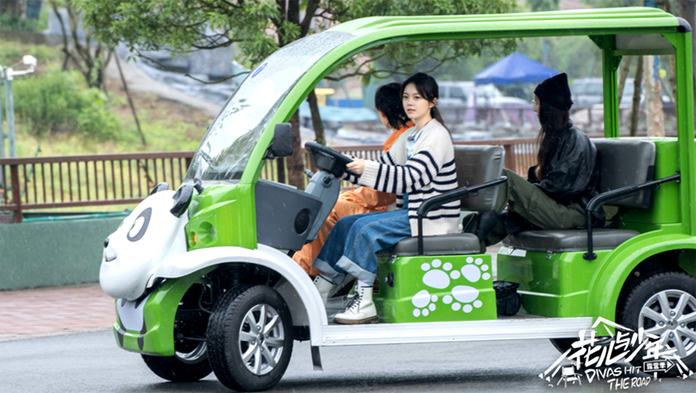 Electric sightseeing bus, cartoon, panda car，