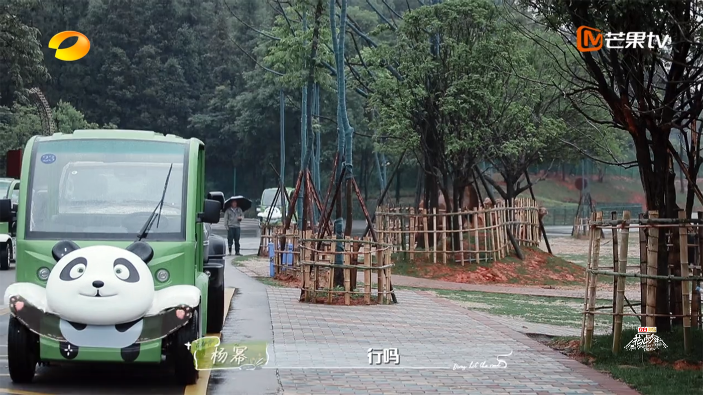 Electric sightseeing bus, cartoon, panda car，