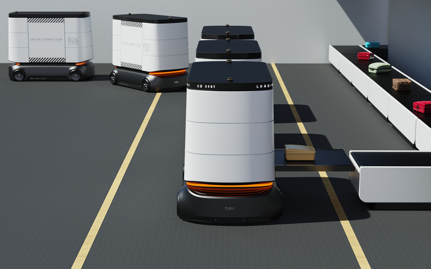 CURA DESIGN，Automatic airport freight car，MOVUS，product design，