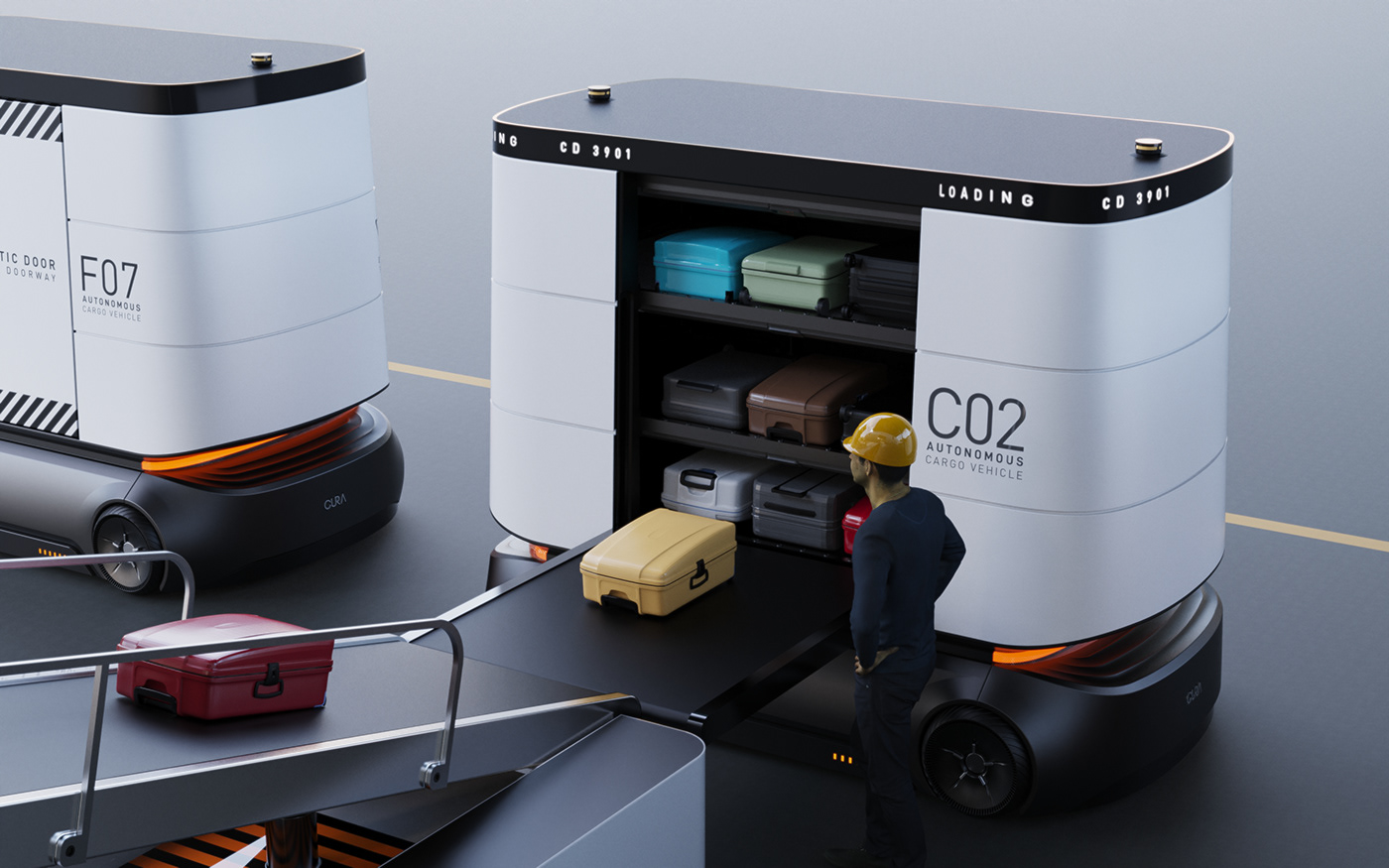 CURA DESIGN，Automatic airport freight car，MOVUS，product design，