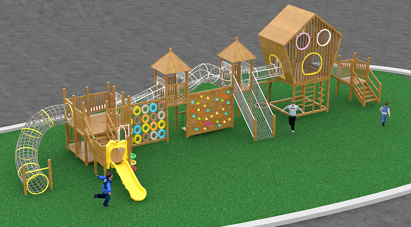 Children's play，Children's slide，Wooden slide，Amusement facilities，