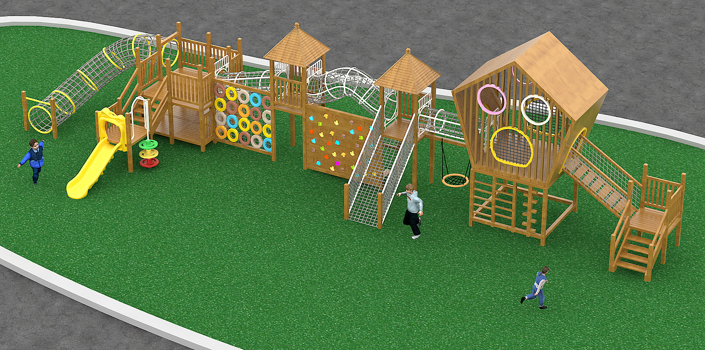 Children's play，Children's slide，Wooden slide，Amusement facilities，