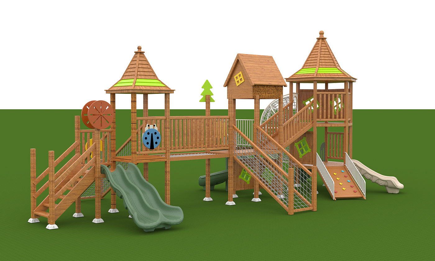 Children's play，Children's slide，Wooden slide，Amusement facilities，