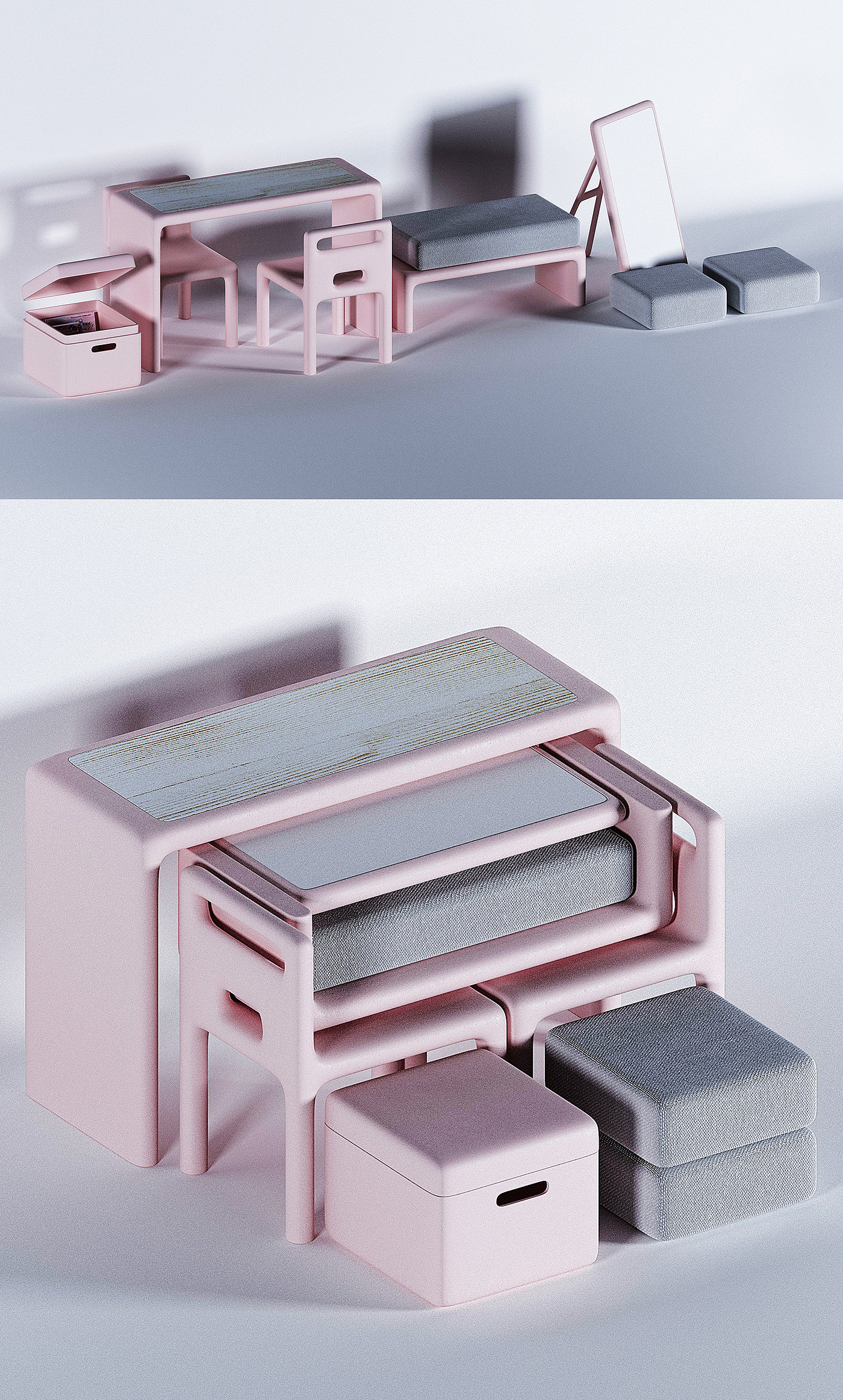 Puzzle，furniture，Pink，product design，table，