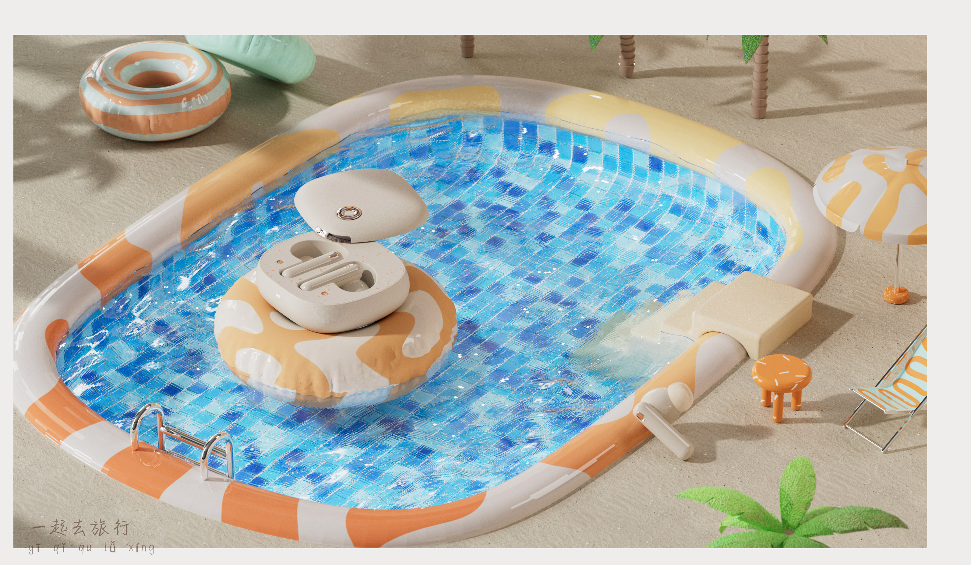 Bluetooth headset，headset，travel，relax，Render，Visual typesetting，Travel diary，5% design，