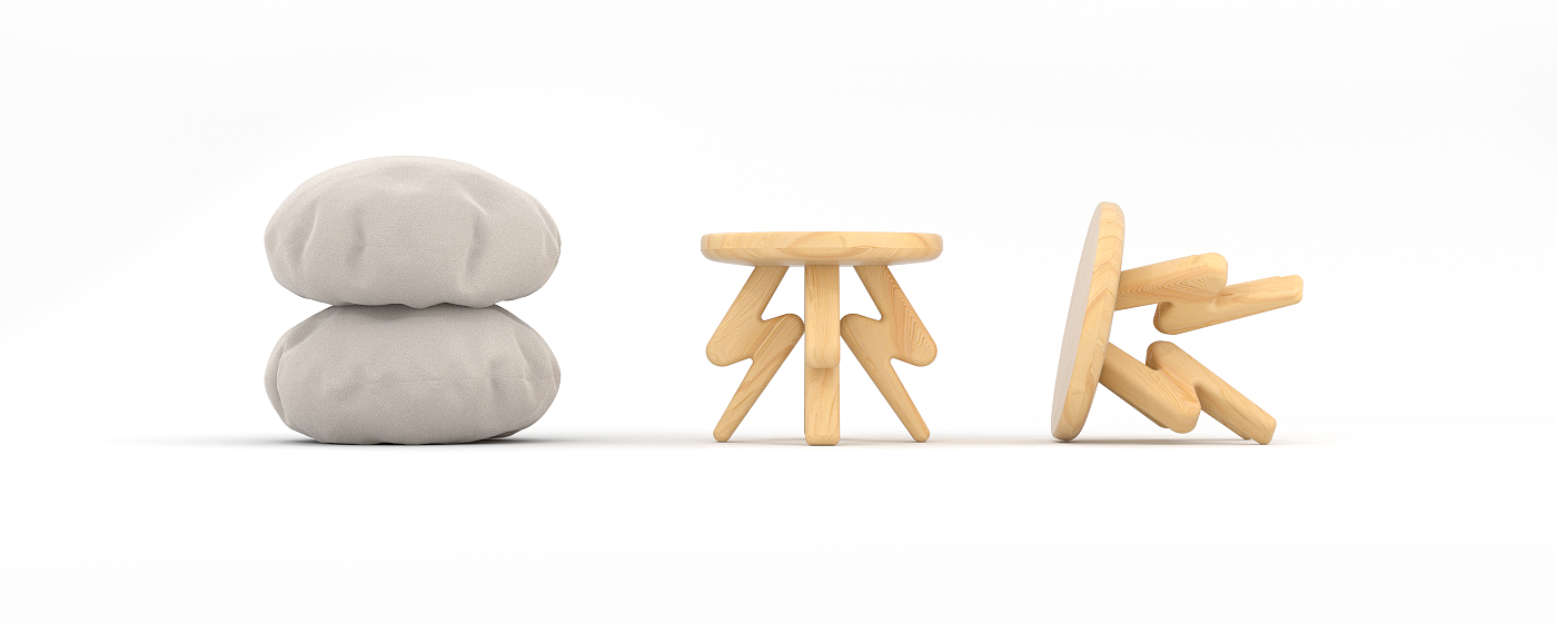 cloud，thunder，children，Sitting stool，chair，