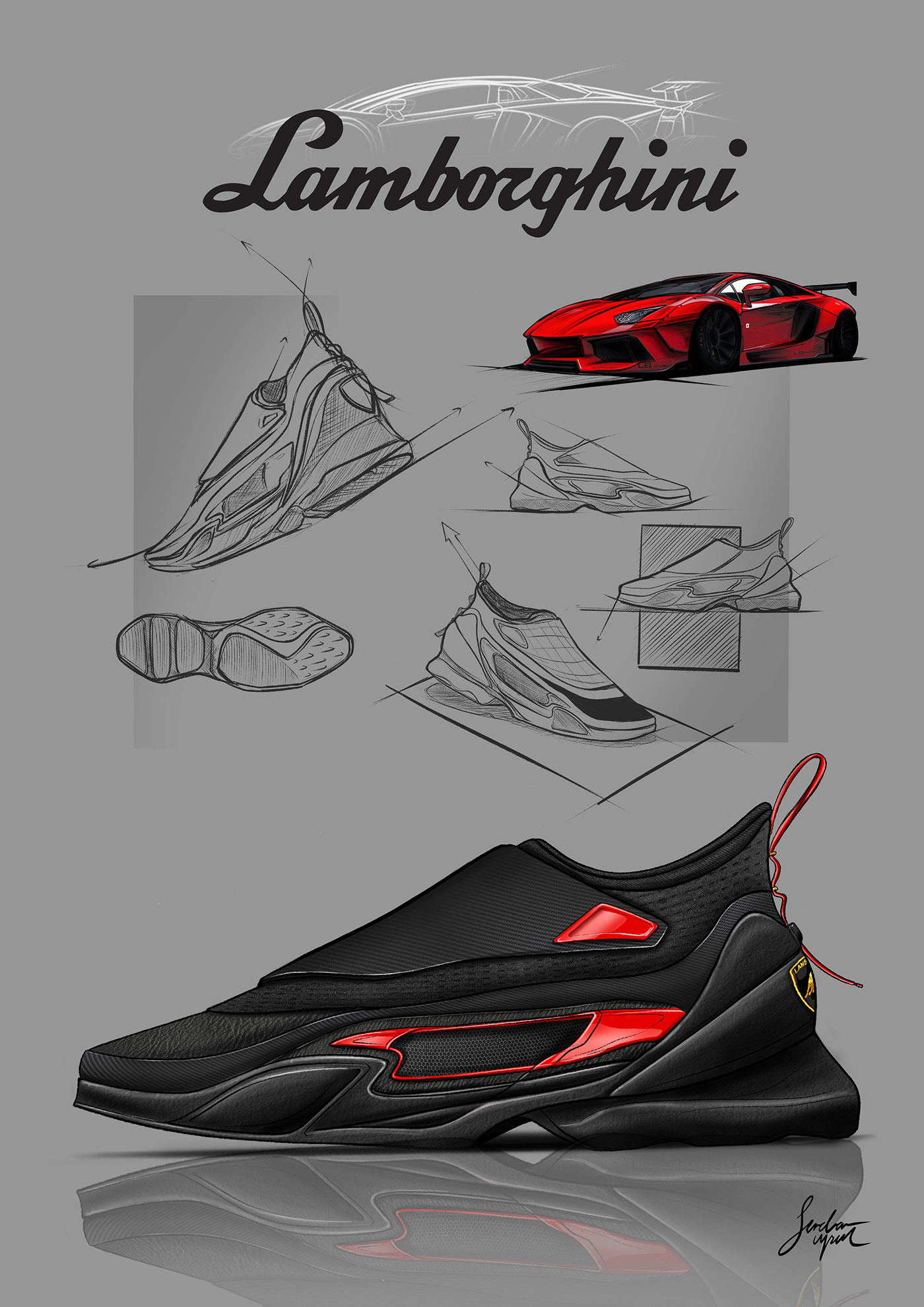 shoes，product design，fashion，Lamborghini，Porsche，Nike，