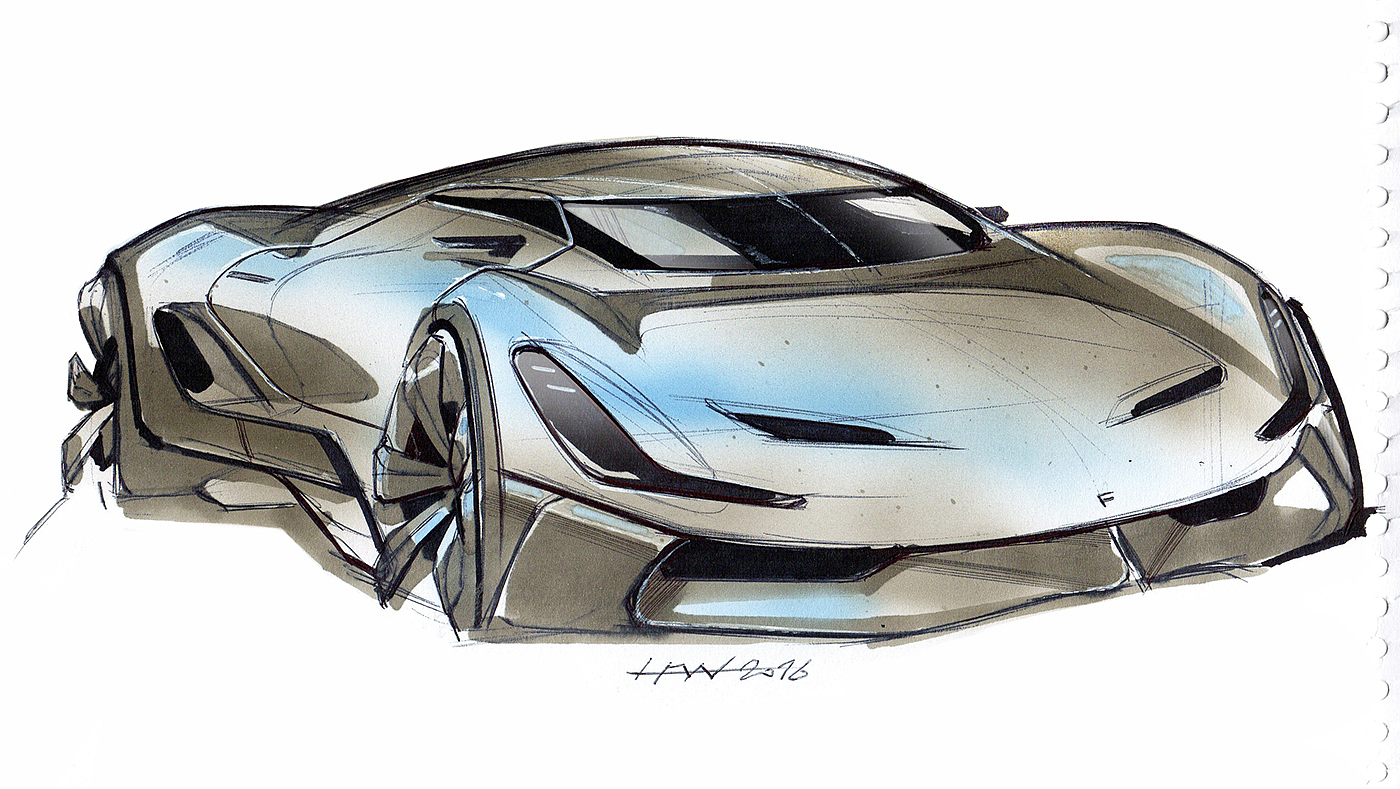 industrial design，Hand drawn，Render，automobile，