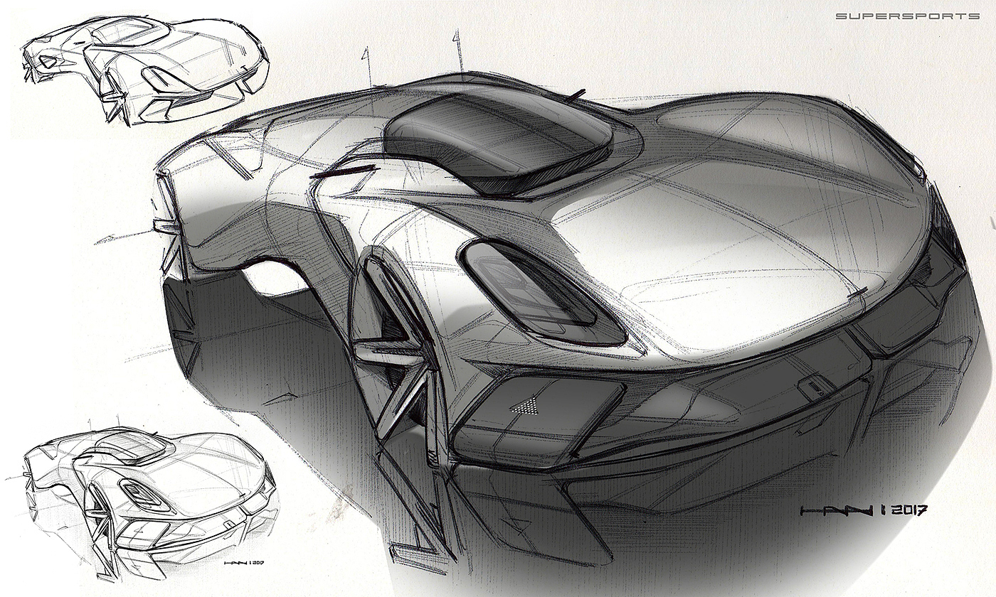 industrial design，Hand drawn，Render，automobile，