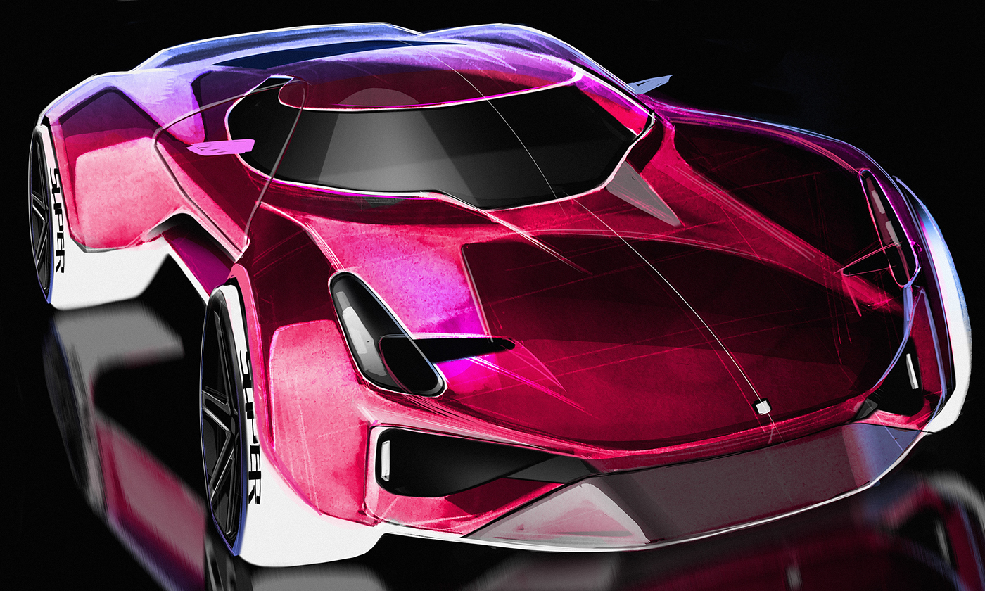 industrial design，Hand drawn，Render，automobile，