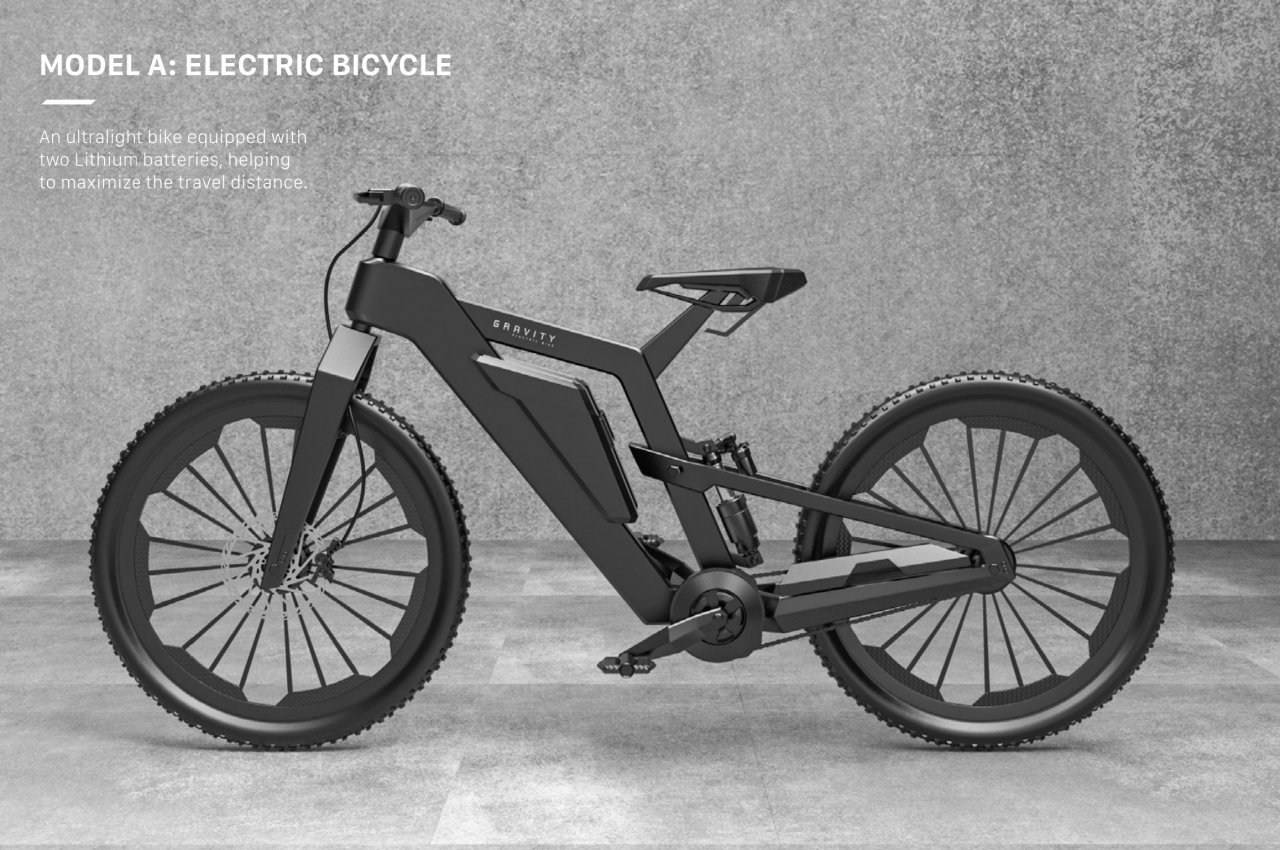 Electric bicycle concept，gravity，product design，Removable battery design，sustainable，