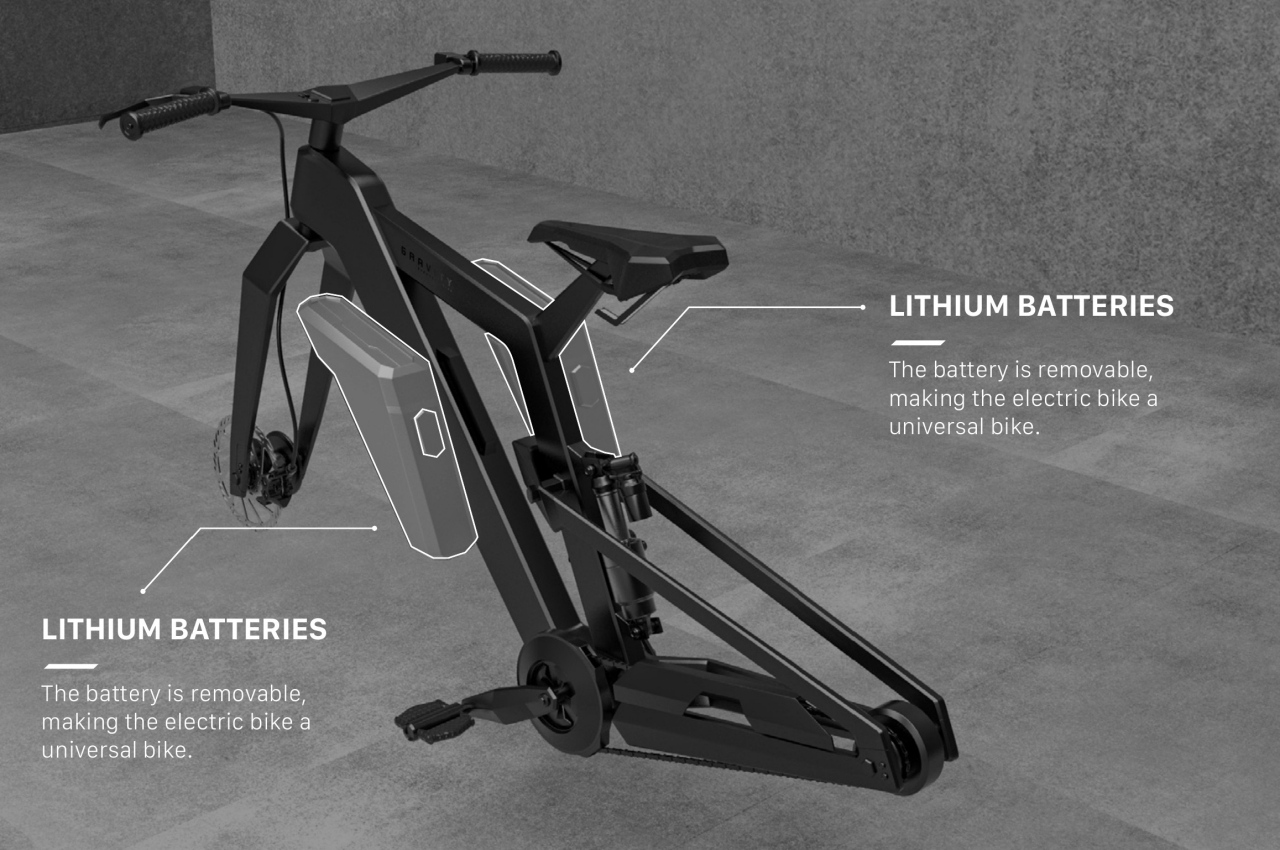 Electric bicycle concept，gravity，product design，Removable battery design，sustainable，