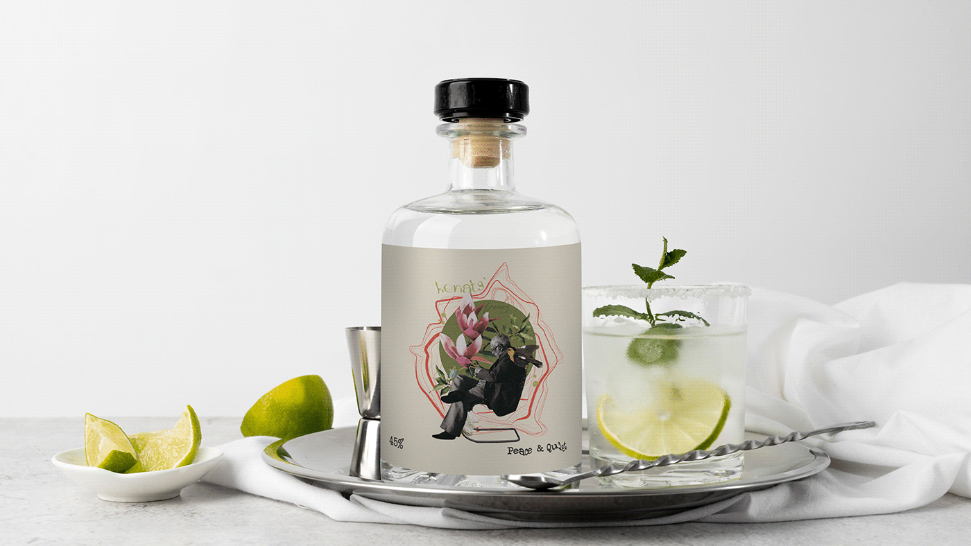 Vard Vahanian，kenats'，packing design，Collage style，Gin bottle，Label concept，