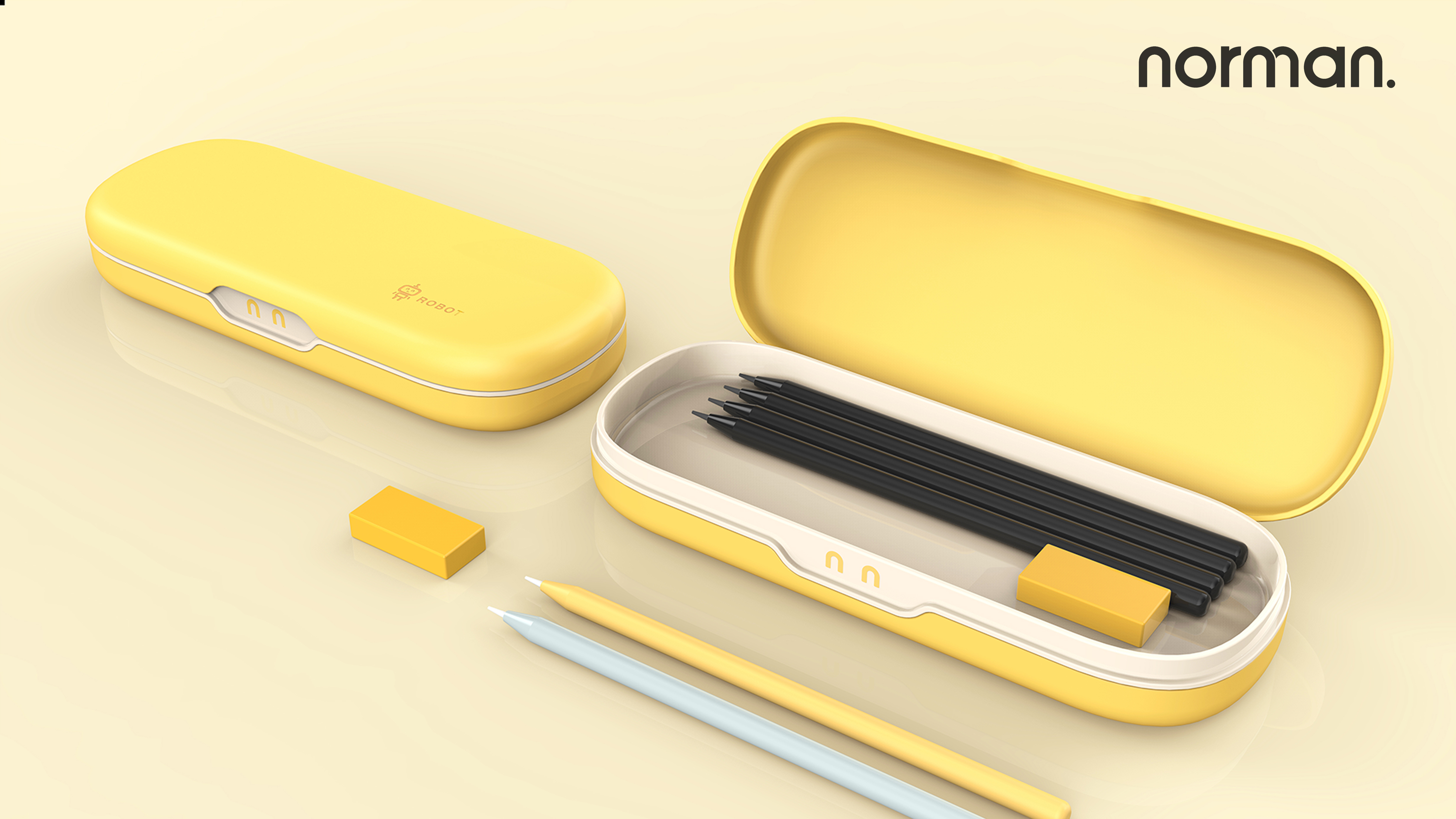 pencil case，Cartoon，robot，Yellow duck，