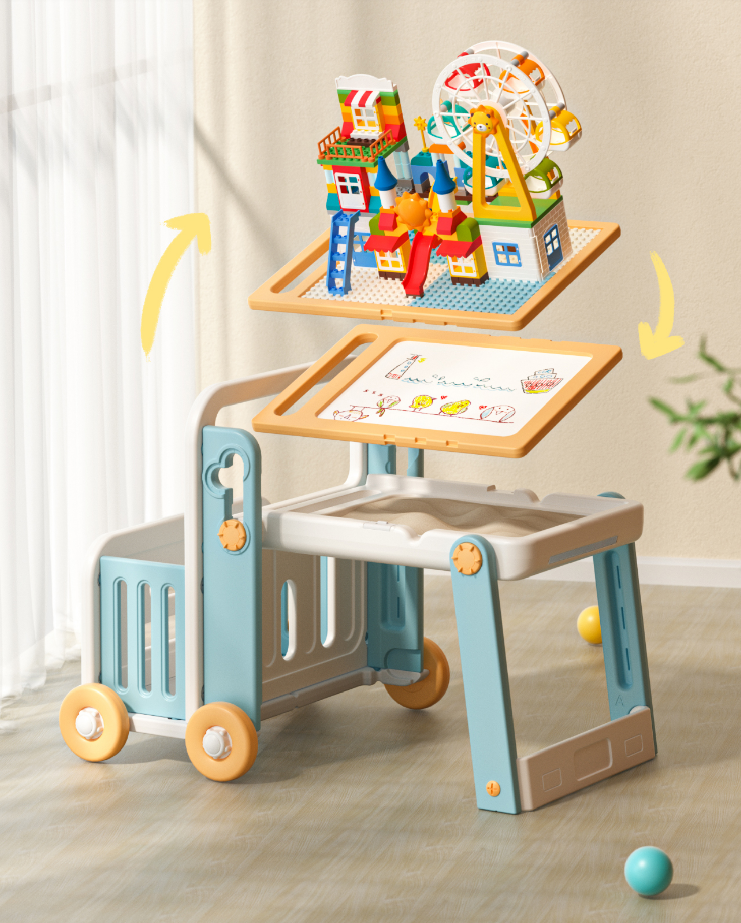 Building block table，automobile，Children's building block table，Building blocks，Toys，Children's table，