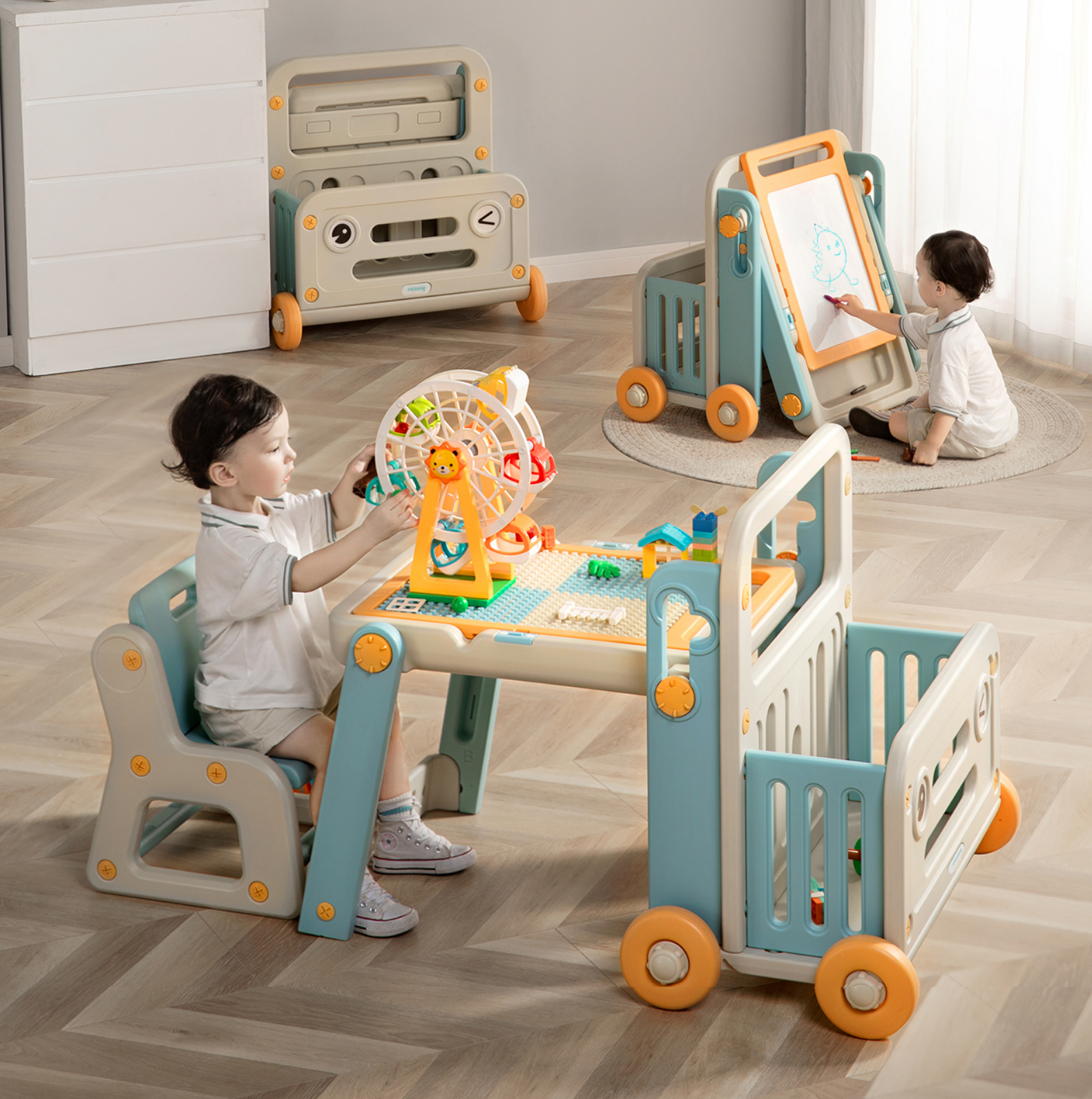 Building block table，automobile，Children's building block table，Building blocks，Toys，Children's table，