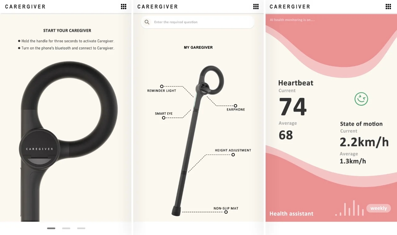 Smart walking stick，product design，aged，Caregiver，