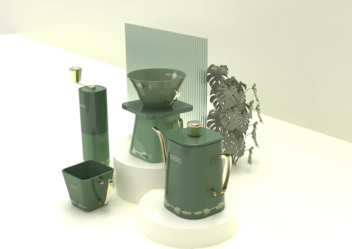 Hand-milled coffee set designed according to Sanxingdui culture，