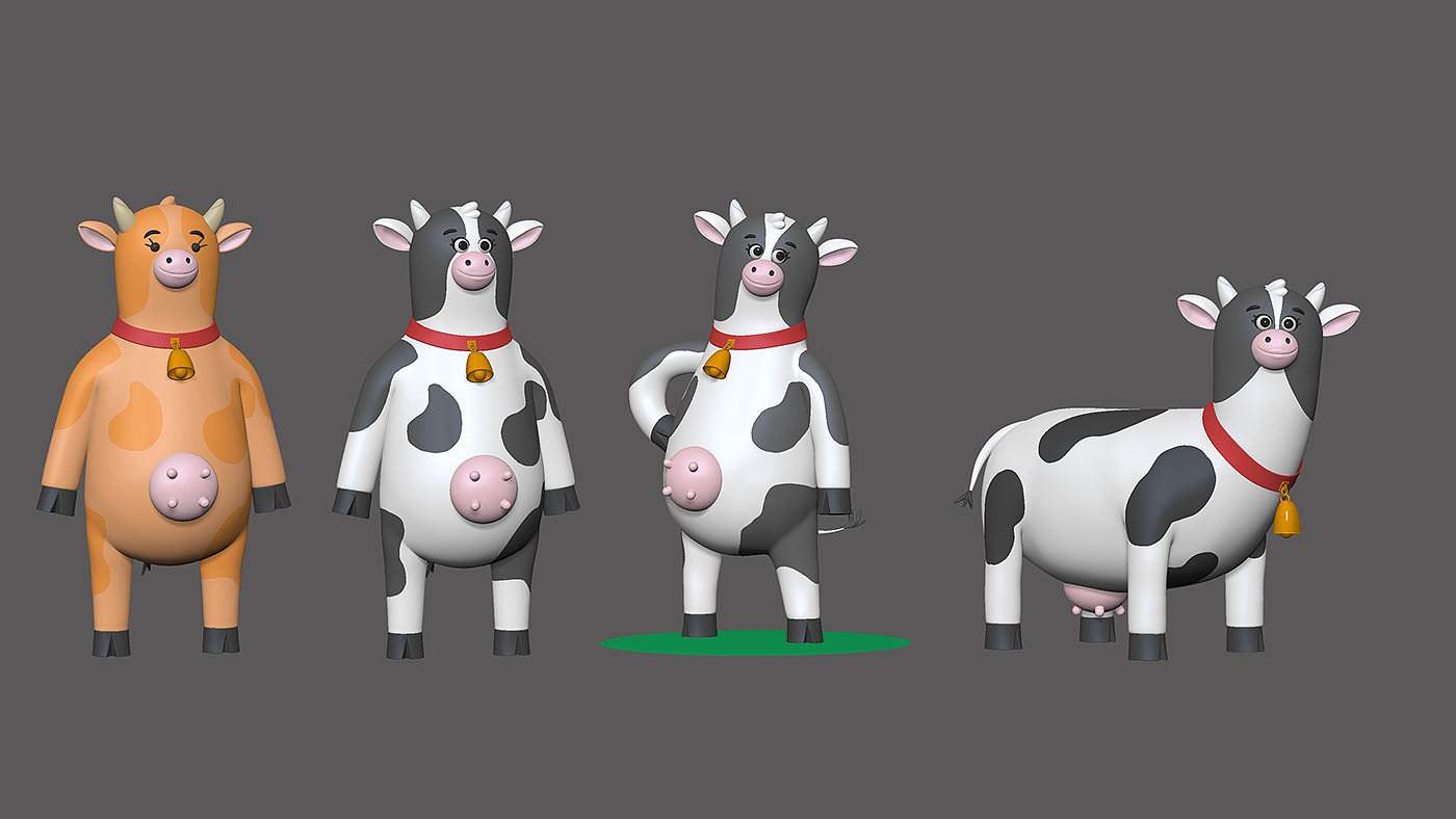 插图，奶牛，3d，