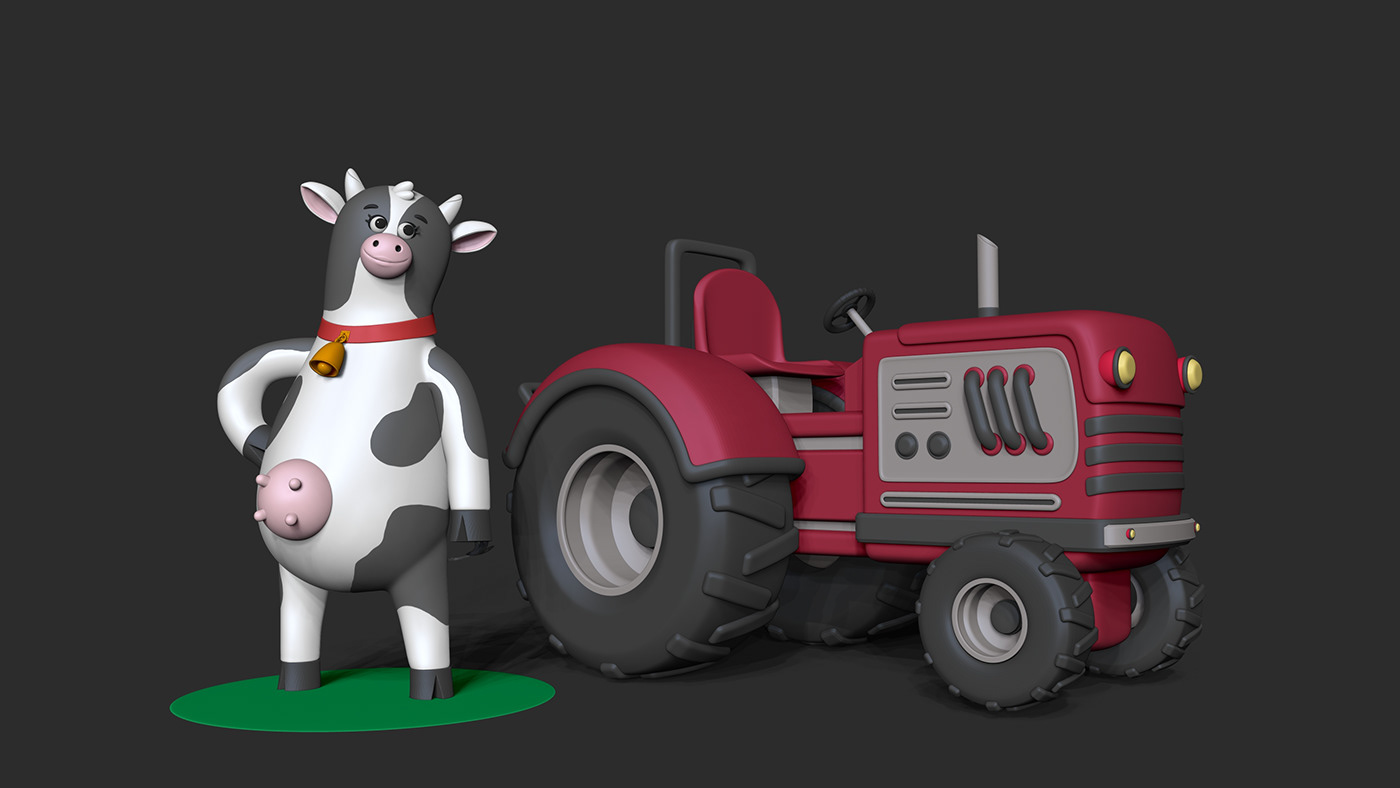 illustration，cow，3d，
