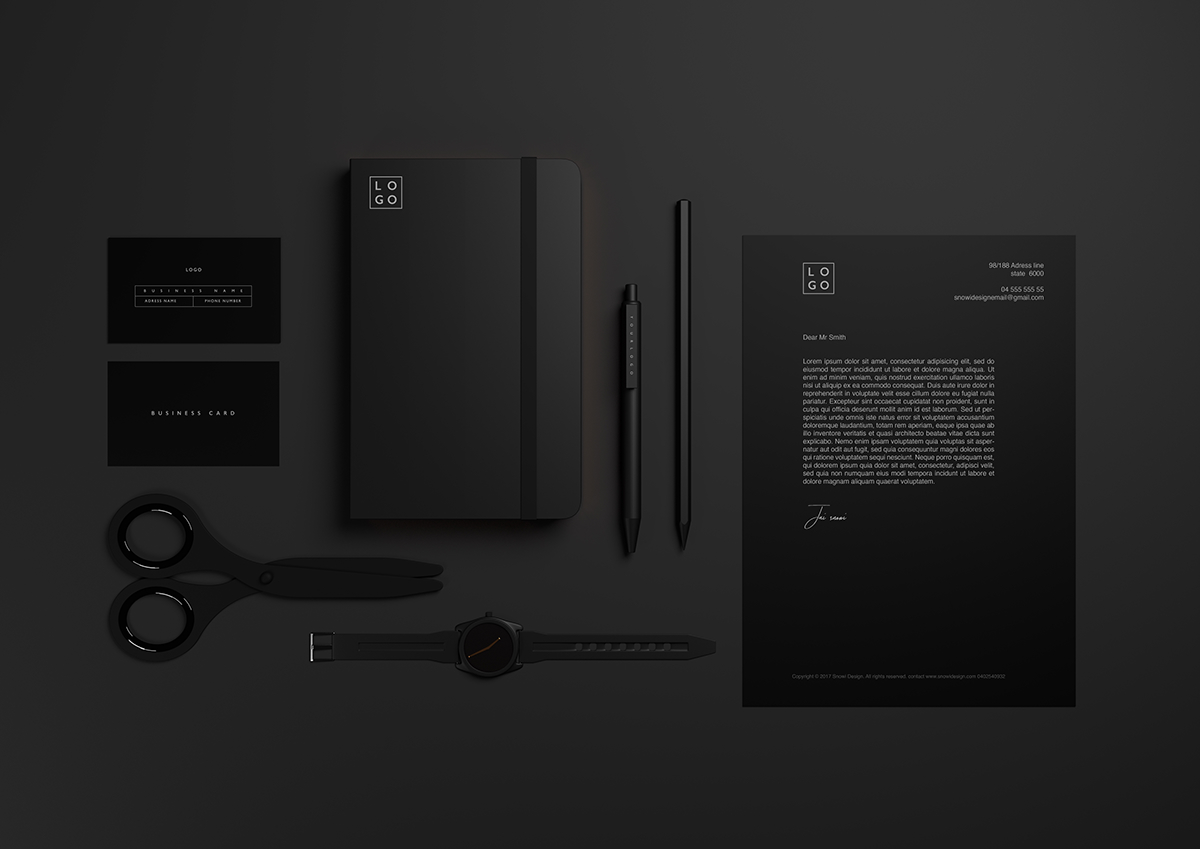 Letterhead，business card，notebook，Pen，black，